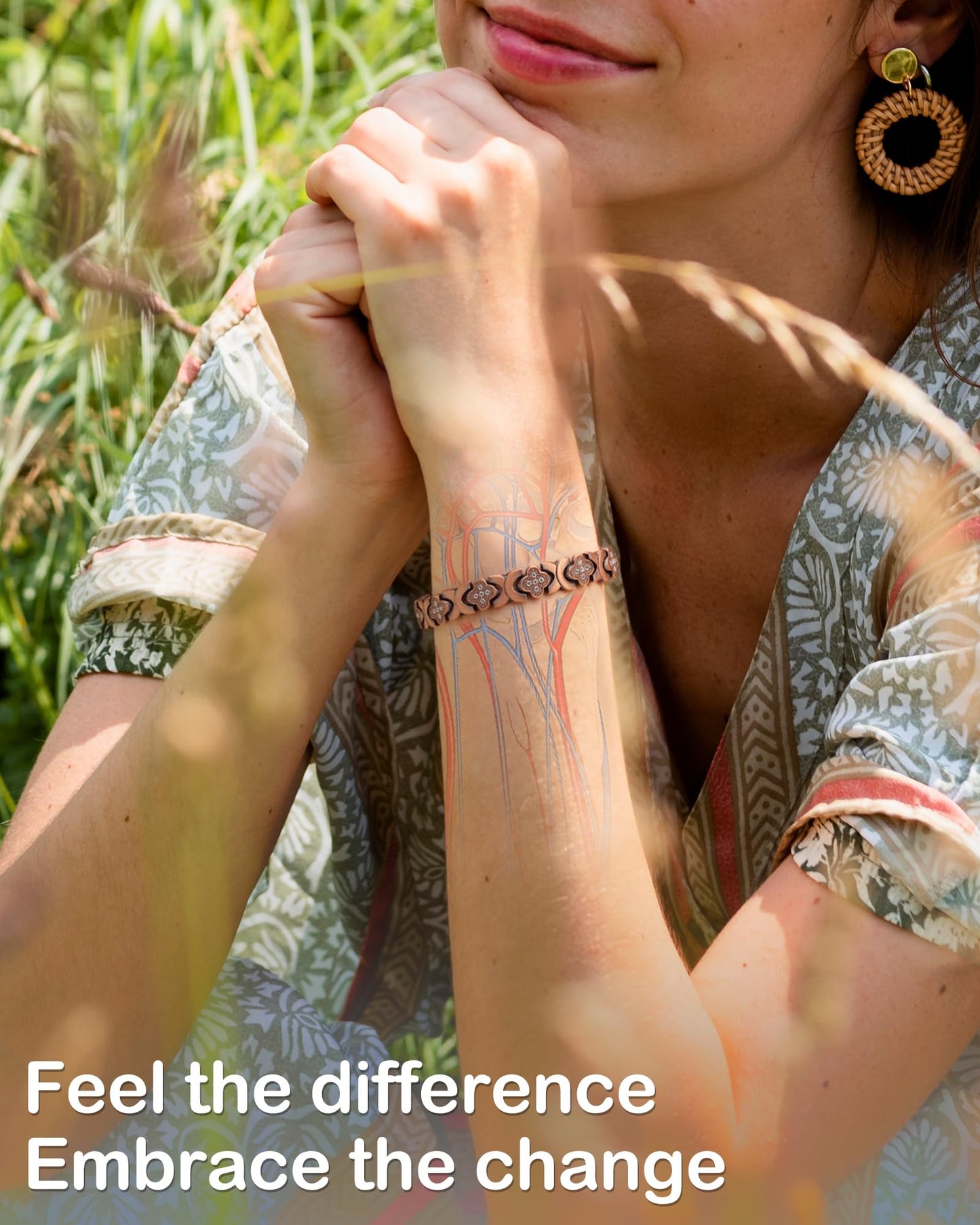 Feraco Pure Copper Bracelets for Women, 5X Ultra Strength Magnetic Bracelet with 5000 Gauss Neodymium Magnets & Upgraded Butterfly Clasp, Adjustable Jewelry Gift (Copper Clover)