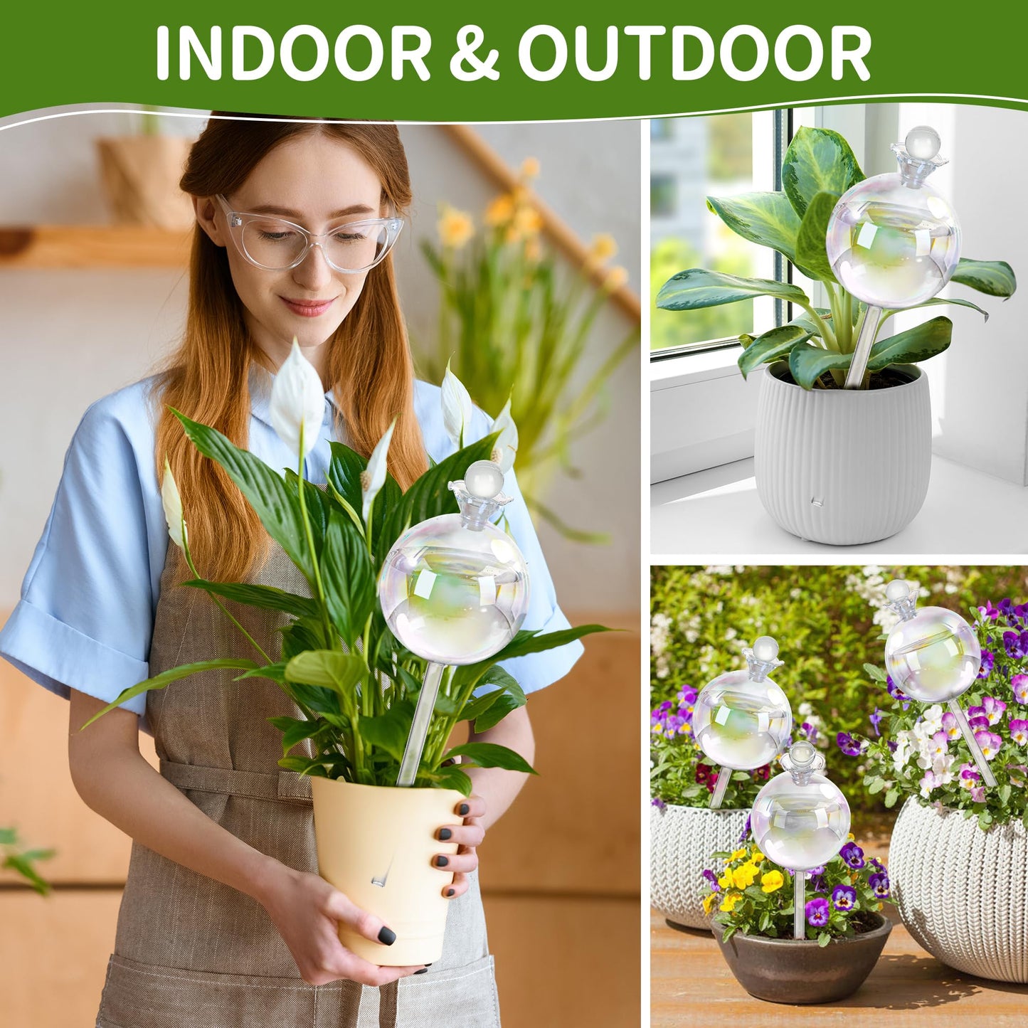 17 oz 2 Weeks Extra Large Plant Watering Globes, Iridescent Glass Self Watering Globes, Self Watering Planter Insert, Plant Watering Devices, Automatic Watering Bulbs for Daily Use (Large 2-Pack)