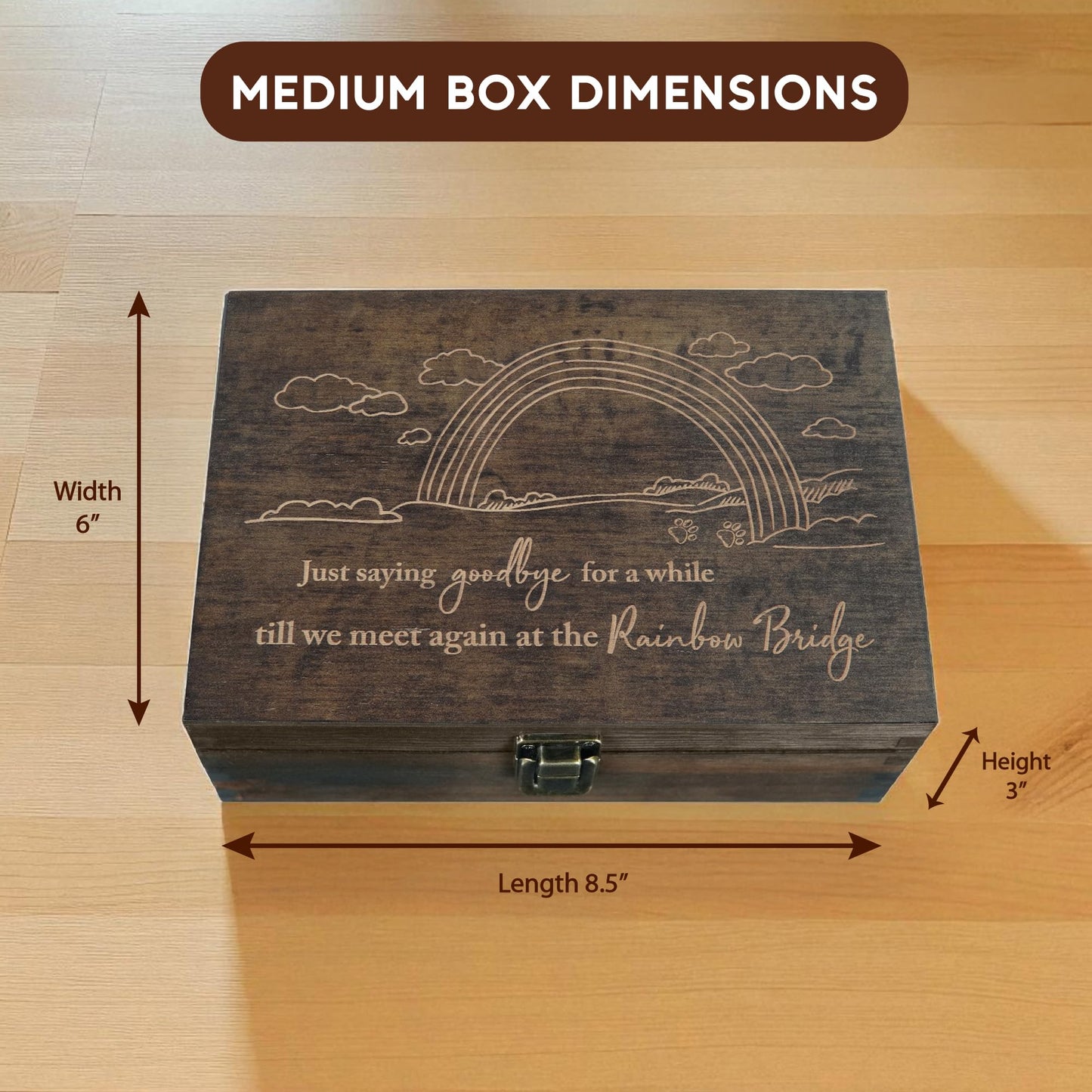 Engraved Pet Memory Box – Wooden Keepsake Box for Dog or Cat Remembrance – Pet Loss Gift – Medium Size – Dark Walnut Finish – 8.5 x 6 x 3 in