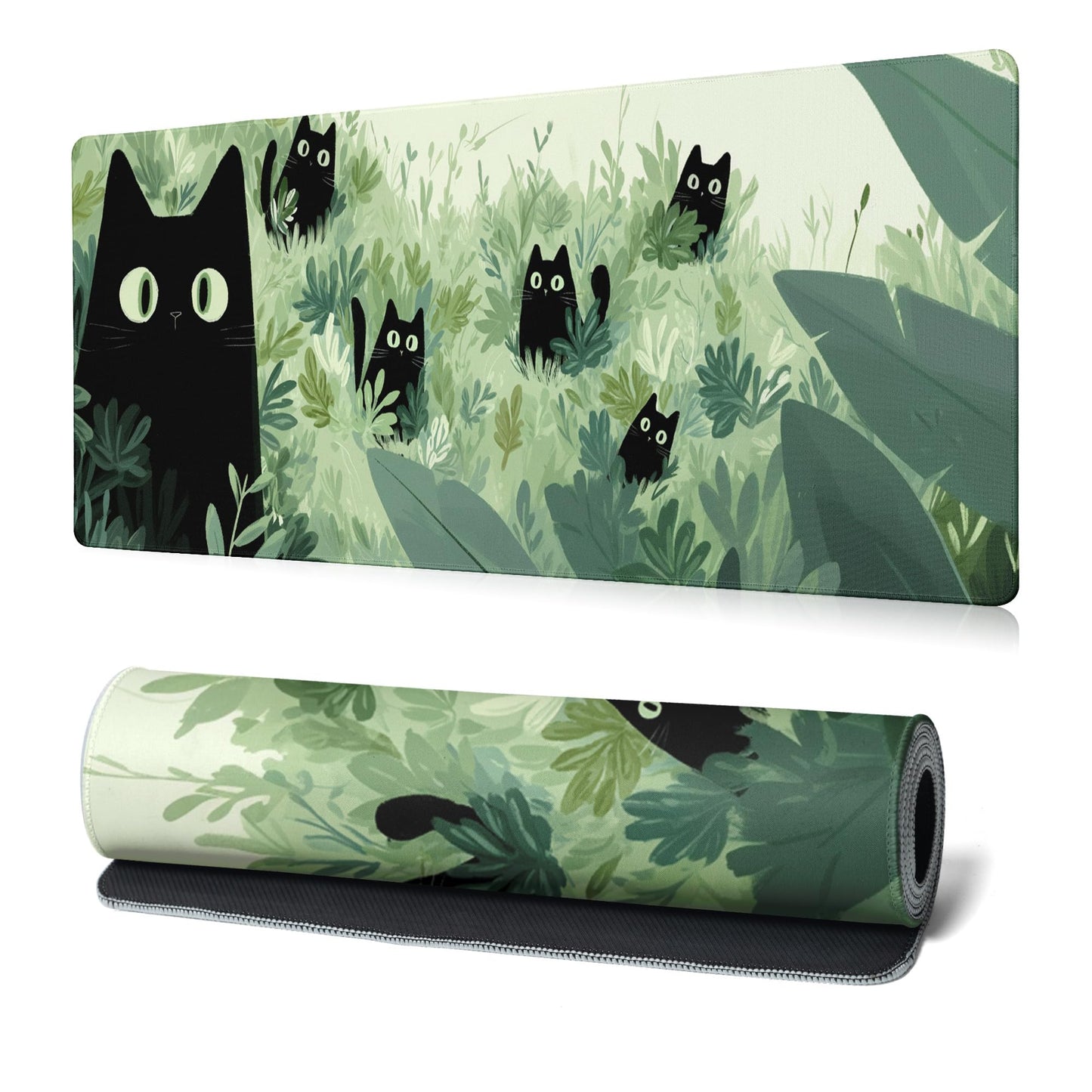 Black Cat Gaming Mouse Pad Large Desk Mat Extended Keyboard Mouse Pad Anime Mousepad with Non-Slip Base and Stitched Edge Mouse Mat Desk Pad 31.5 x 11.8 Mouse Pads for Desk Home Office Gaming