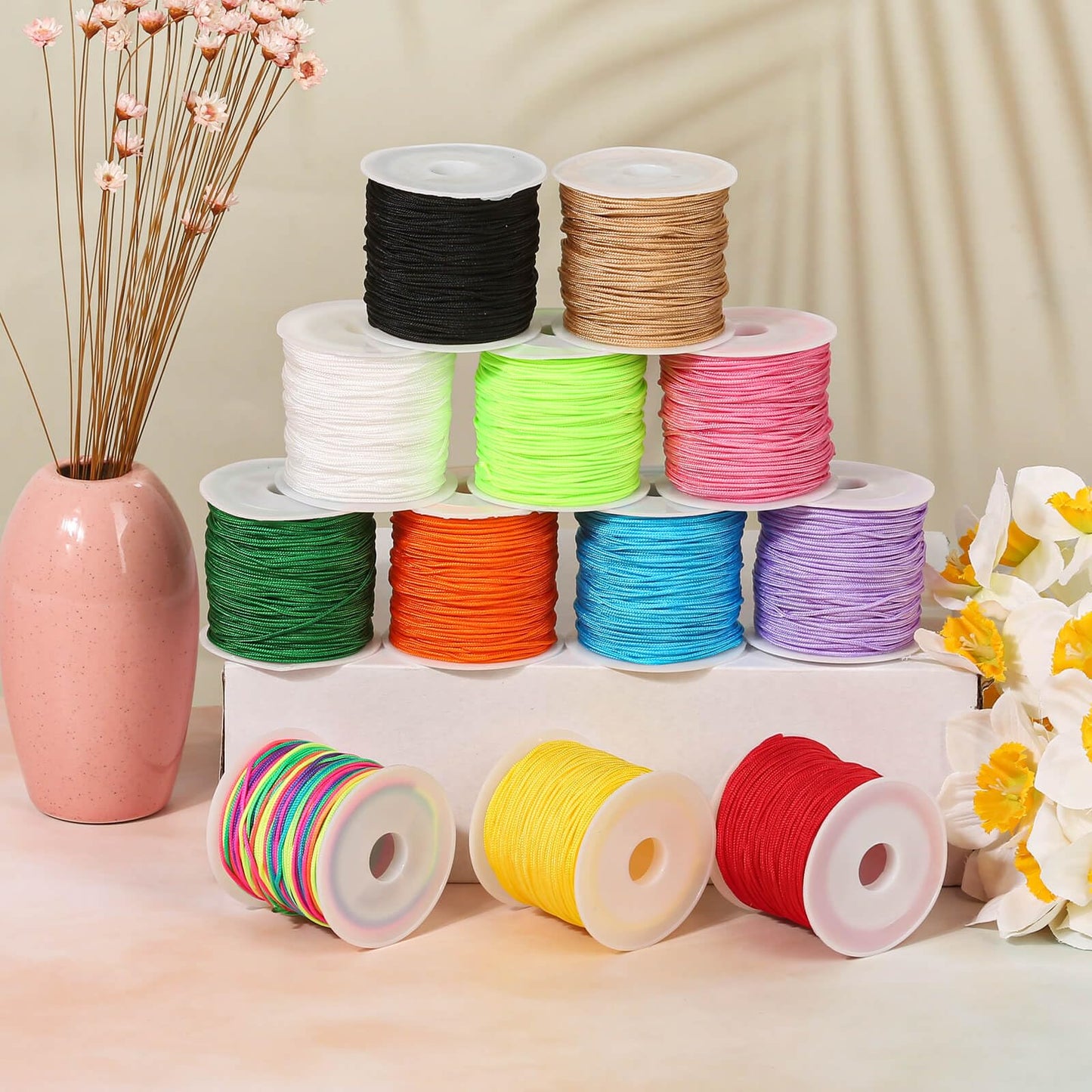 Selizo 12 Rolls Nylon String for Bracelets, Chinese Knotting Nylon Cord for Jewelry Making, Nylon Beading Thread for Kumihimo, Braided Bracelets, Necklaces, Macrame Craft, Wind Chime
