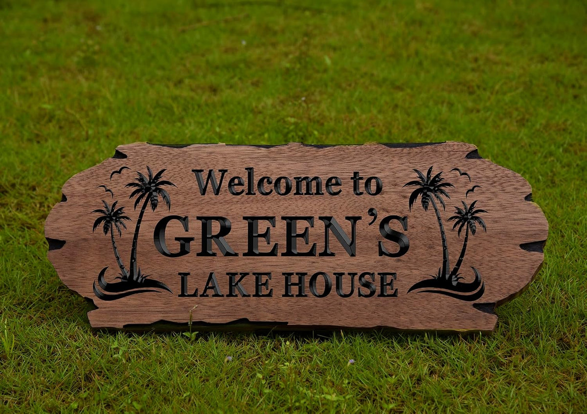 Personalized Cabin Sign - Rustic Wood Welcome Sign for Outdoor, Home Wall Decor,Farmhouse Decor, Custom Backyard Sign,Carved wood sign.3D Carving Wood Sign.