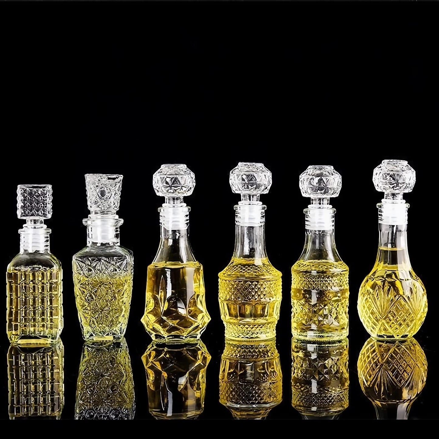 JQWIN AlifordGlass Mini Glass Bottles with 6 Different Shapes Can be Used for Self-Made juicing, Wine Bottles or Whiskey Decanter