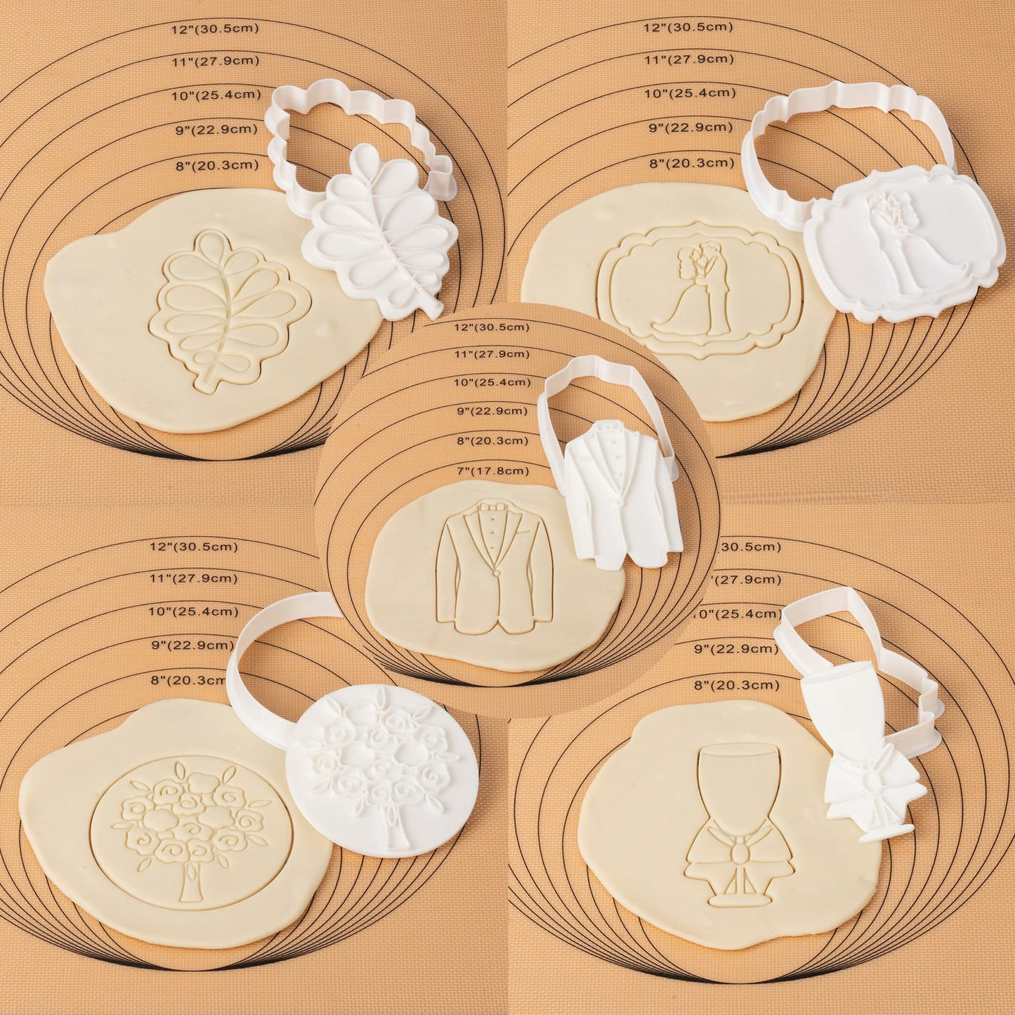 Flycalf Love Cookie Cutters Set of 7 with Plunger Stamps Holiday Gifts Baking Cake PLA Kitchen Diamond Love Ring Shapes for Kids 3" Mold Supplies Biscuit Tools