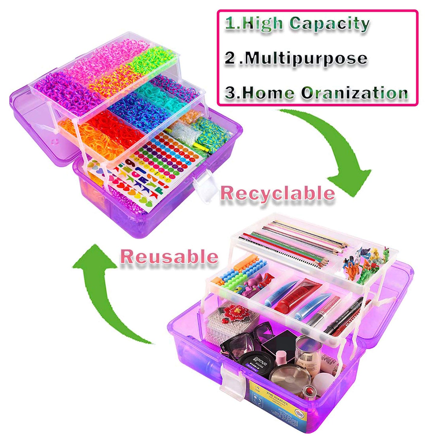 YITOHOP 15000+ Rubber Loom Bands, Mega Rubber Bands Bracelet Kit,Loom Bracelet Making Kit with 3 Layer Container,30 Colors,380 Beads,30 Charms,Clips, Hooks Tools for DIY Art Holiday Gift