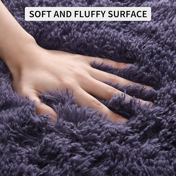 Tepook Super Soft Fluffy Rug for Bedroom, Modern Shaggy Fuzzy Kids Rugs for Living Room, Plush Indoor Nursery Home Decor Dorm Carpet with Non-Slip Bottom, Gray Purple, 4 X 6 Feet