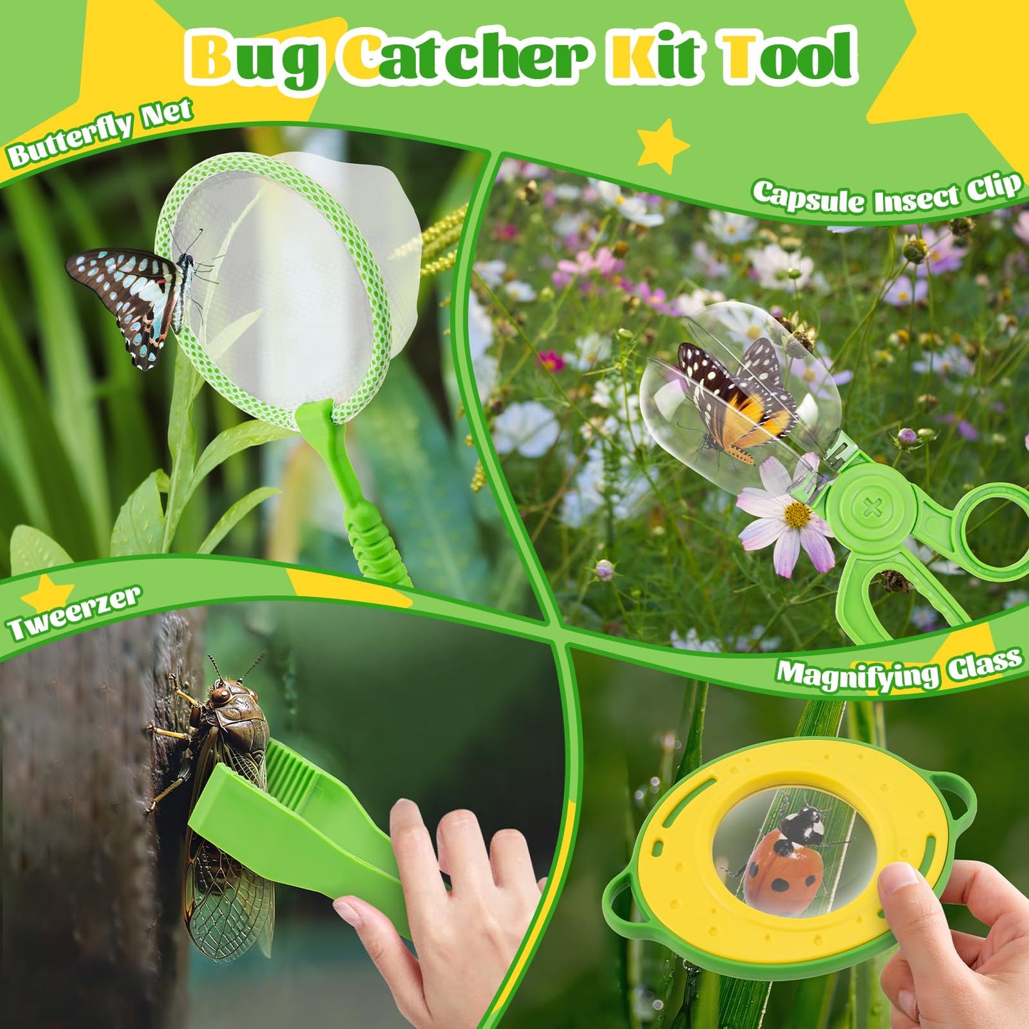 Funsland Bug Catcher Kit for Kids - 17 PCS Outdoor Explorer Kit Insect Catching Toys Nature Adventure Set for Boys 3 4 5 6 7 8 Year Old