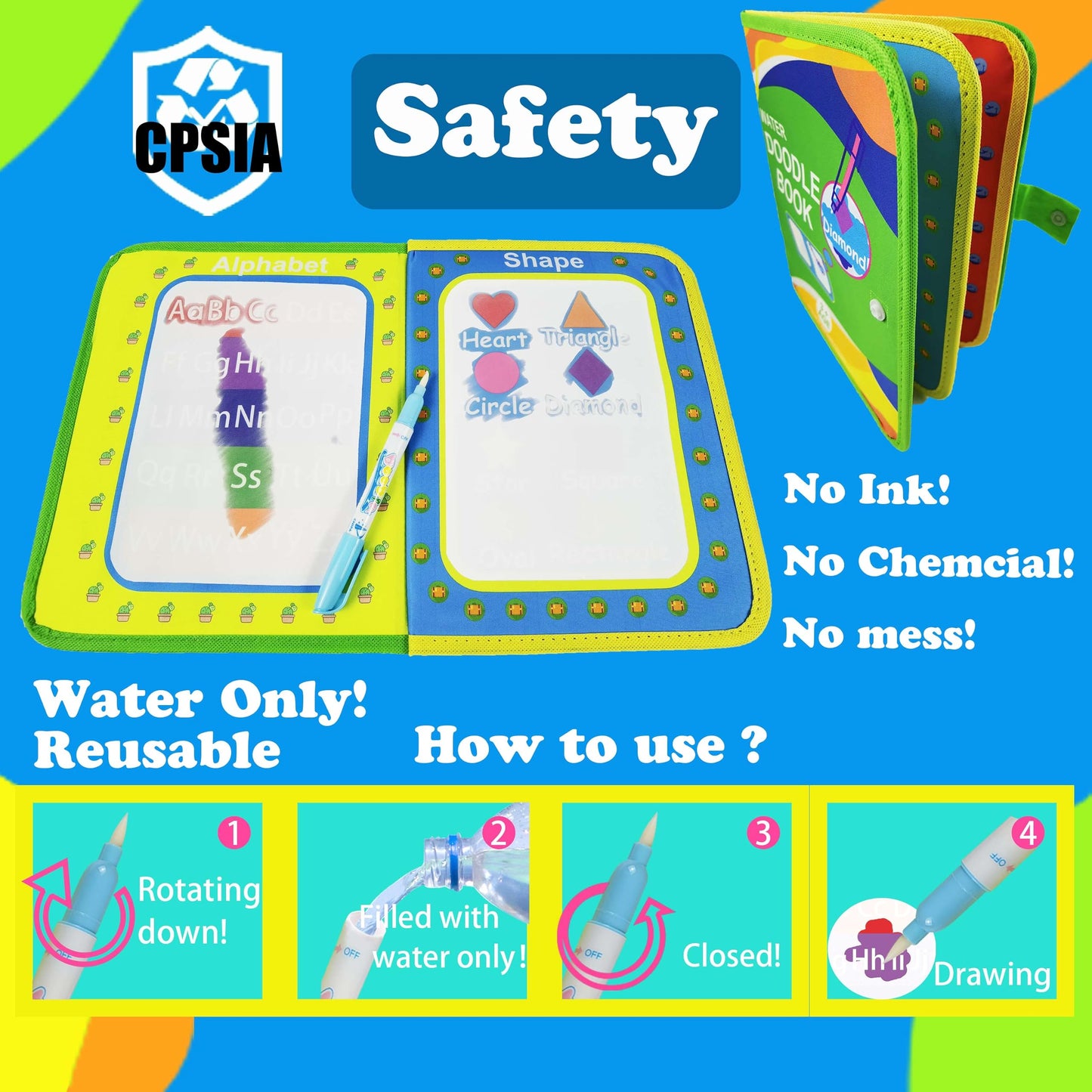 LISKTO Water Doodle Mat Book: Magical Early Childhood Education Toy, Perfect for Travel, Great Gift for Kids