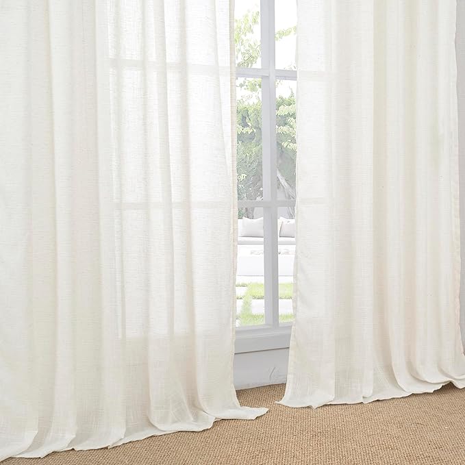 BGment Natural Linen Curtains 63 Inch Length for Living Room - Rod Pocket Textured Light Filtering Window Drapes for Bedroom Farmhouse Lightweight Rustic Decor, 2 Panels Set, 42 X 63 Inch