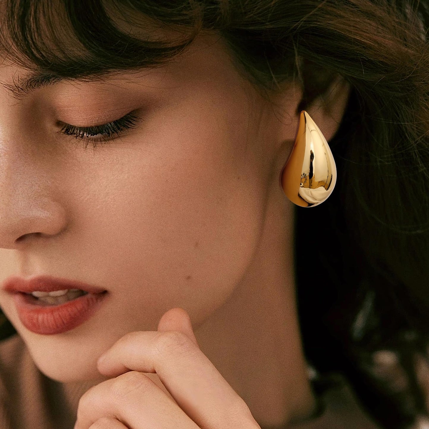 Gacimy 14K Gold Plated Teardrop Earrings Dupes for Women, Chunky Drop Earrings for Women with 925 Sterling Silver Post, 1.7 Inches