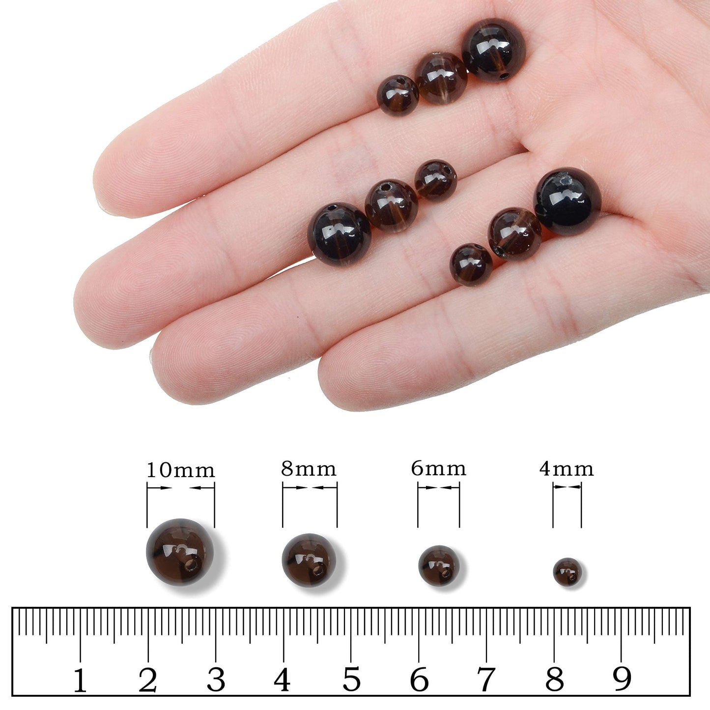 AD Beads Natural Gemstone Round Loose Beads 15" for Bracelet Necklace Earrings Jwelery Making Crafts DIY (10mm, Smoky Quartz)