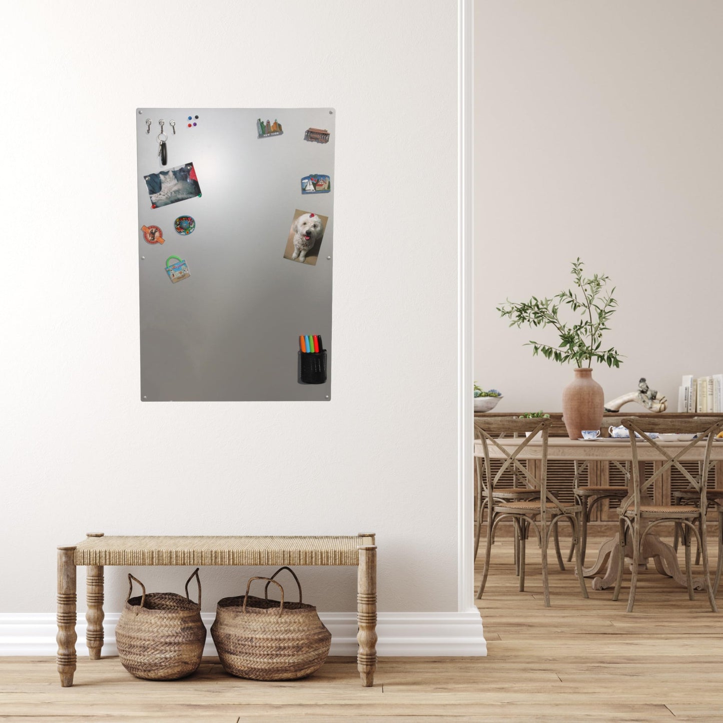 Large Magnetic Board for Wall - Magnet Display Board - Magnetic Bulletin Board - Dry Erase Memo Board- Made in USA (Metallic Silver, 23" Wx35 L)