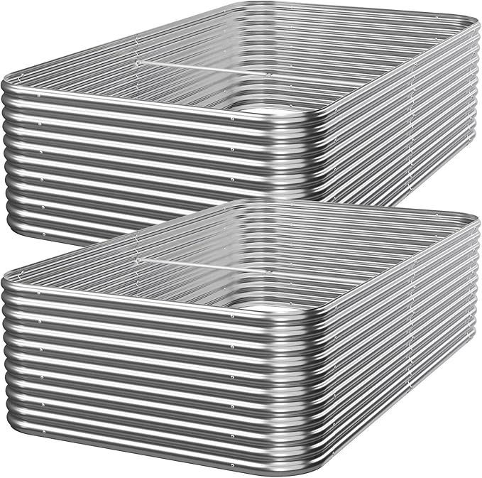 2 PCS Tall 8x4ft Galvanized Raised Garden Bed Outdoor, Metal Garden Bed for Vegetables, Above Ground Garden Box for Flower, Steel Raised Beds for Gardening