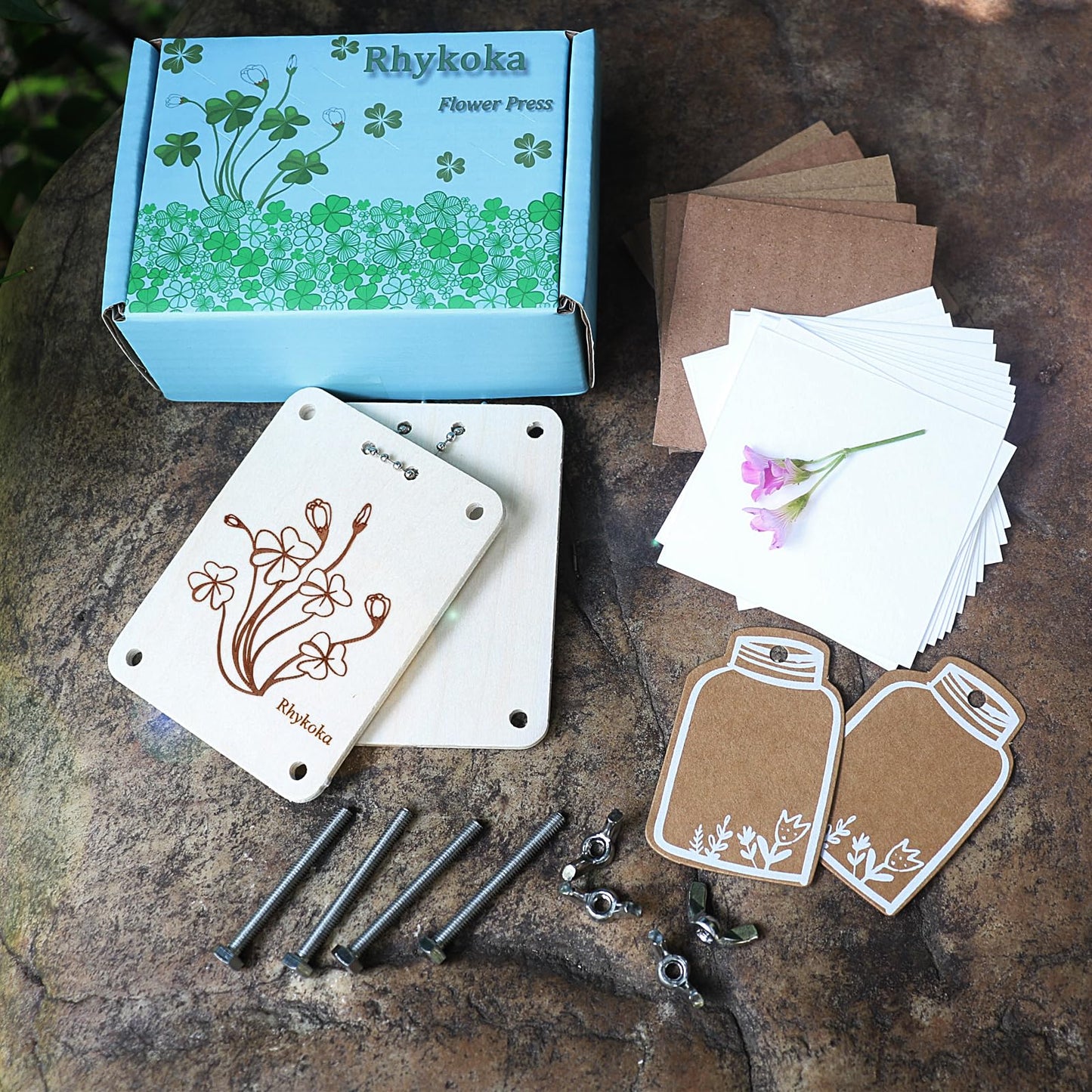 Rhykoka Pocket Flower Press, 6 Layers Mini Flowers Press Kit, Micro Flower Pressing, Portable Small Leaf Petal Preservation for Arts and Crafts Lovers (Silver)