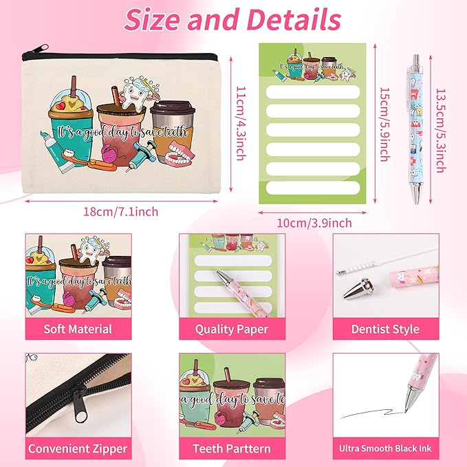 Dentist Gifts, Dental Hygienist Gift, Dental Assistant Gifts for Women, Dentist Appreciation Basket include Makeup Bag Notepad Pens Sticker Gift for Christmas Birthday (Dentist)
