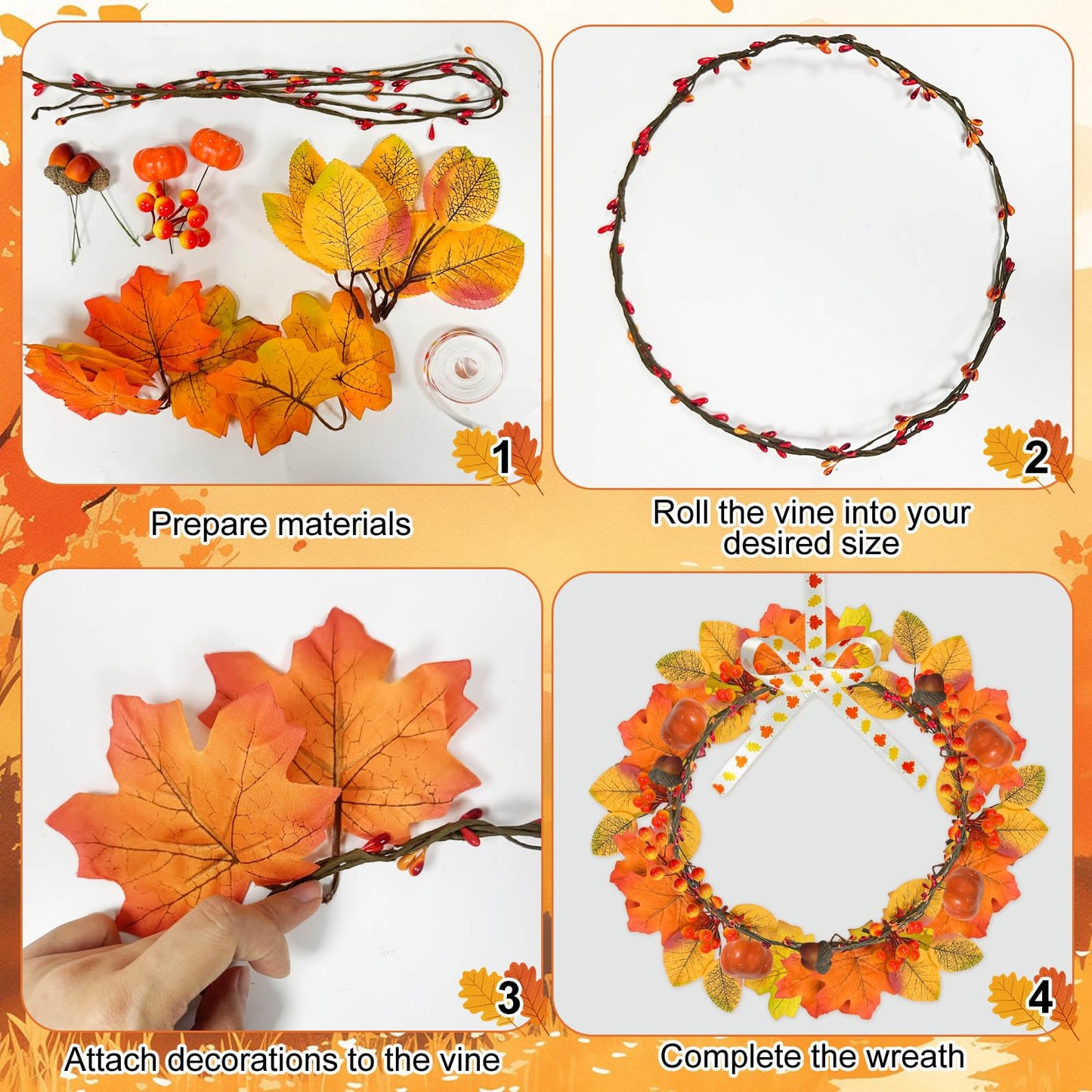 Cinrobiye 178 PCS Mini Fall Wreath Decorations Kits DIY Thanksgiving Maple Leaf Wreath for Front Door Autumn Candle Rings Wreaths Crafts for Garden Indoor Art Wall Hanging Wedding Table Home Decors