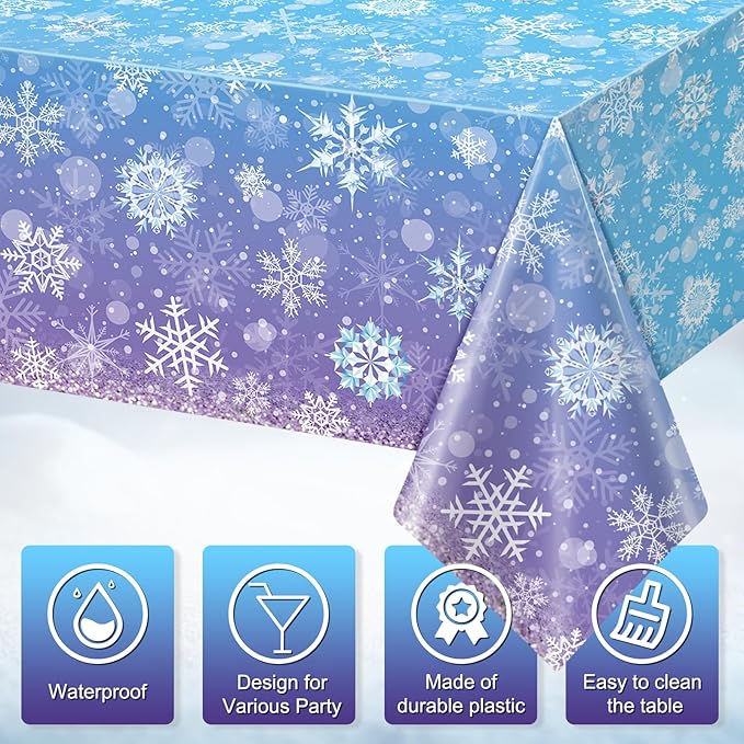 6 Pack Winter Snowflake Plastic Tablecloth Decorations, Blue and Purple Snowflake Winter Wonderland Disposable Table Cover for Christmas Holiday New Year Party Supplies Decorations, 54x108 Inch