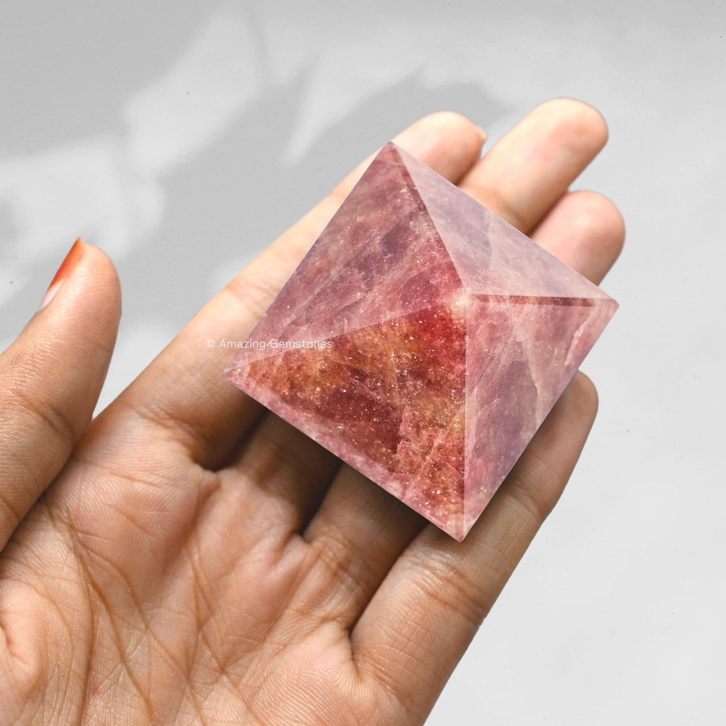 Amazing Gemstone Strawberry Quartz Pyramid Crystal Healing Stones - 1.5" Great Pyramid Figurine of Natural Stone Pyramid for Meditation, Reiki, Chakra Balancing and Crystal Pyramids Grid