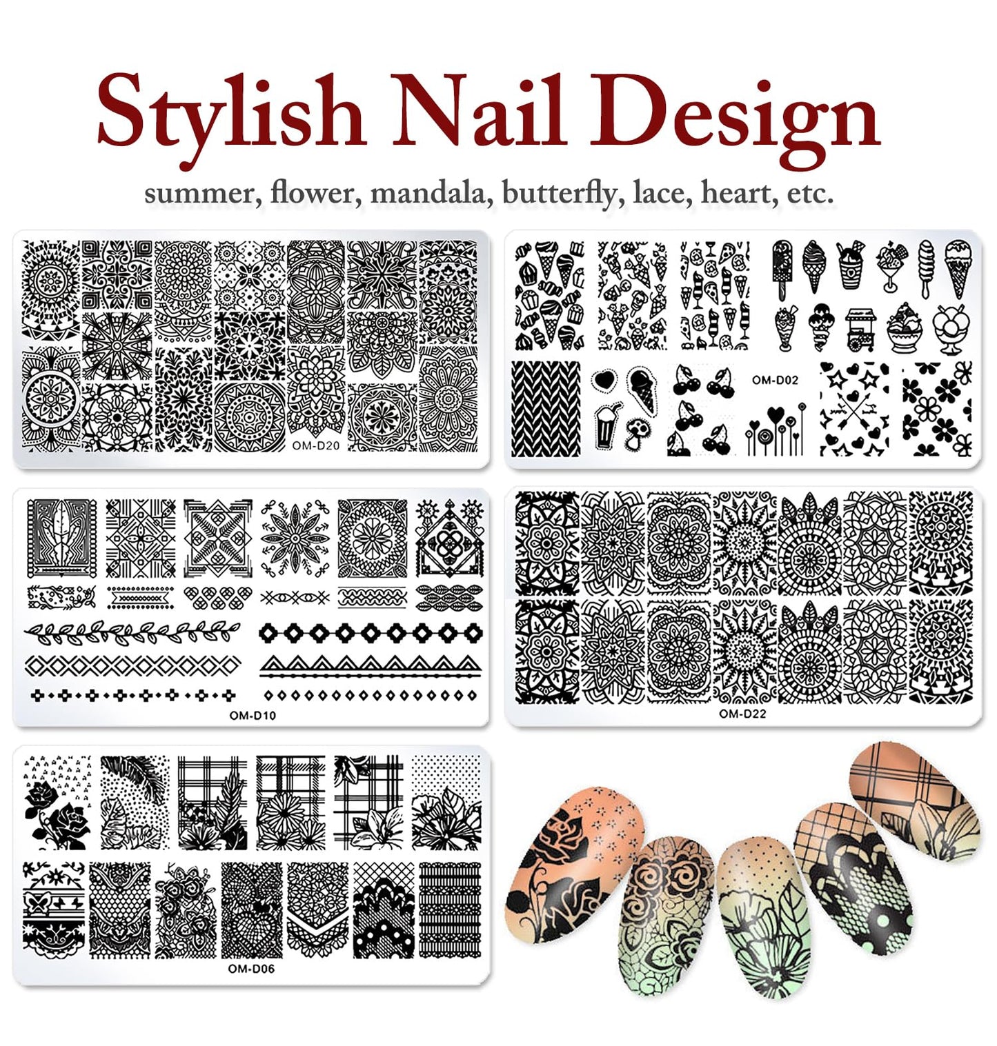 SILPECWEE 10pcs Nail Stamping Plates Nail Stamp Nail Art Plates Geometry Design Stamps Nail Stencil Manicure Templates Nail Art Accessories for DIY&Salon
