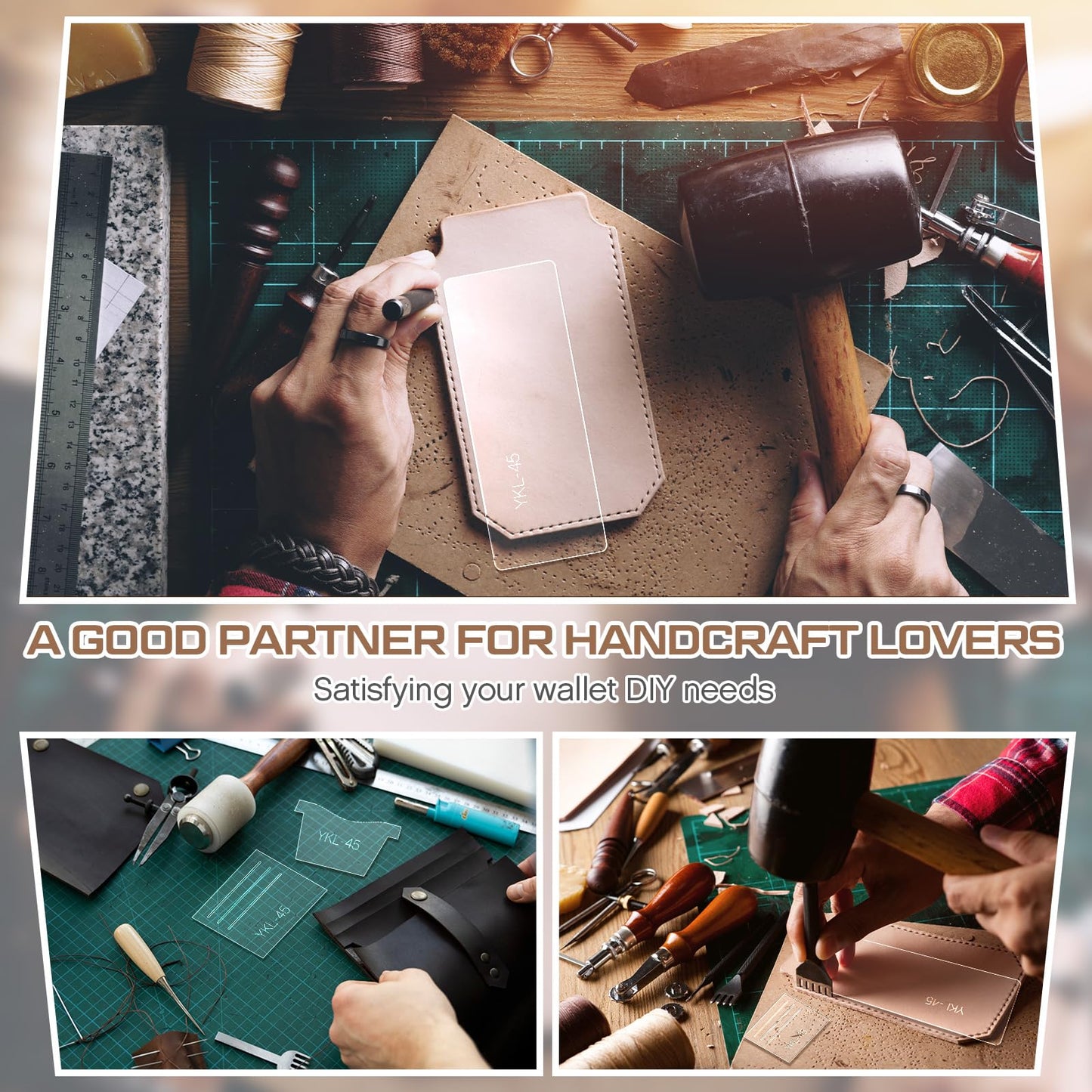 Chunful 13 Pcs Acrylic Leather Wallet Patterns Templates Drawings Kit Clear Sewing Templates Tool for Purse Women Leather Hand Crafts Lovers DIY Beginner