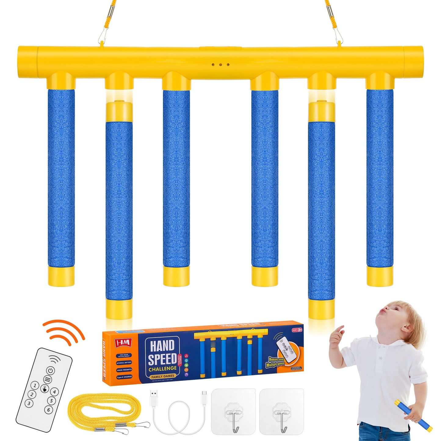 Huiguli Reflex Challenge Game - Catching Falling Sticks with Remote Control, Hand Eye Coordination & Reaction Time Training Toy, 3 Adjustable Speed Modes for Kids & Adults