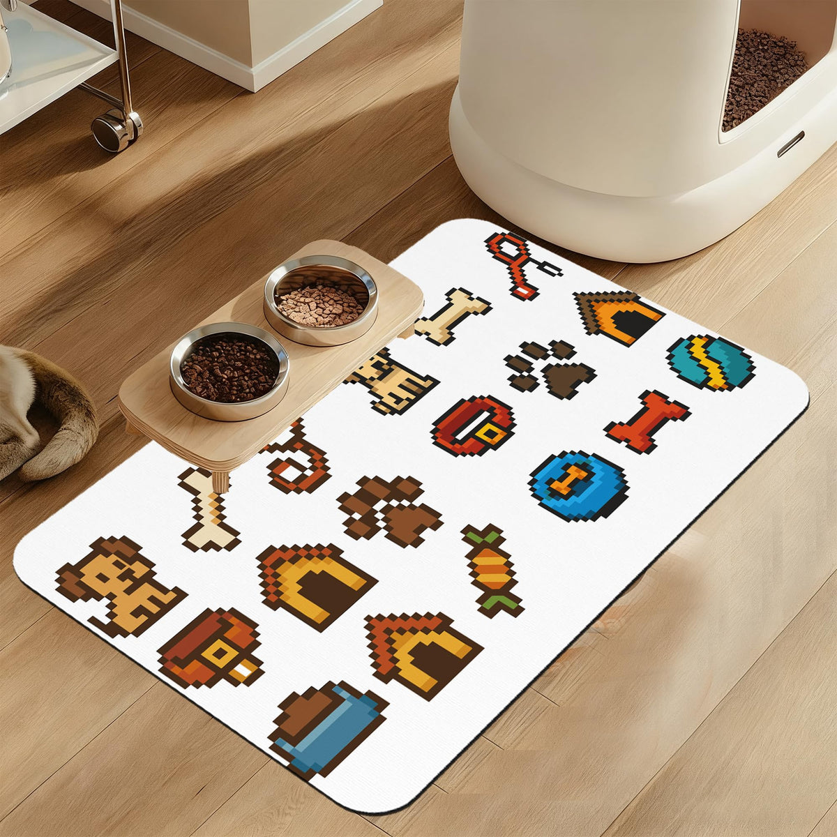 Pink Cat Dog Food Mat–Absorbent Quick Dry Feeding Placemat for Food and Water Bowls, Non Slip Rubber Backing, Waterproof Pet Supplies for Mess-Free Eating 12"x20"