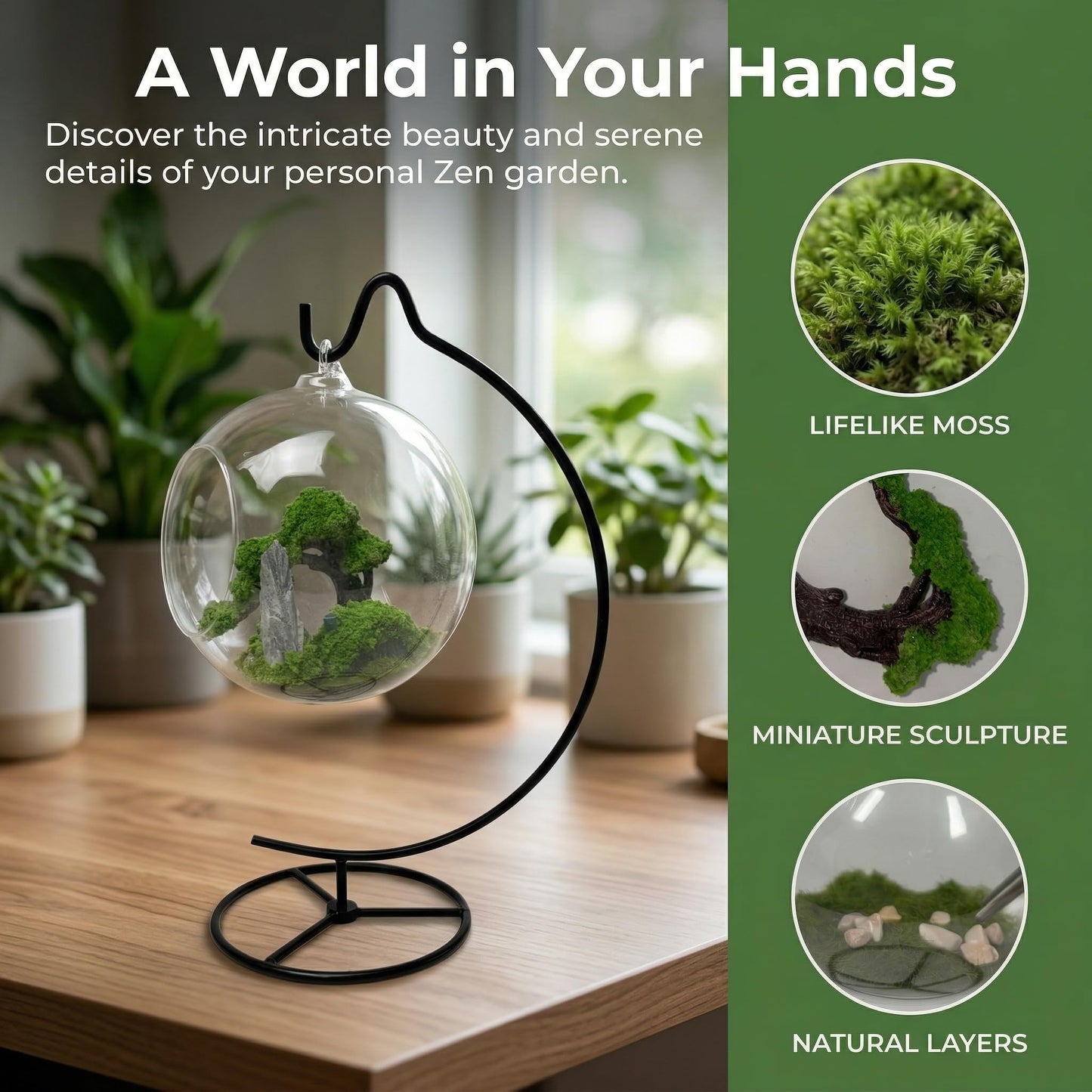 DIY Glass Globe Terrarium-Style Decor Kit, 11-Piece Mini Micro Landscape Ornament Set for Desk, Home & Office- Thoughtful Indoor Gift for Home & Office Decor