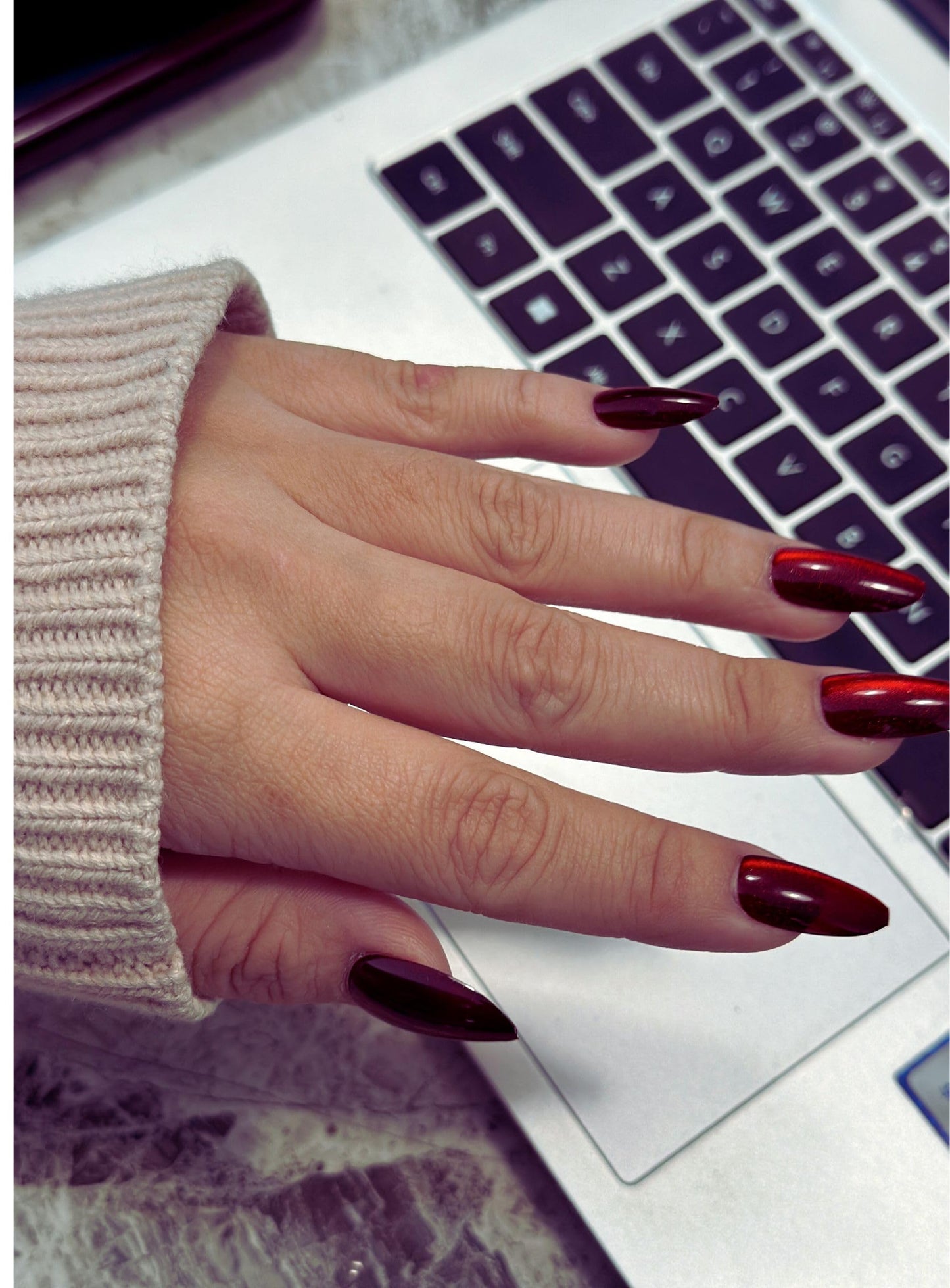 Press on Nails Medium Long Light Red Fake Nails Bling Glossy False Nail Tips Artificial Nails Finger Manicure for Women and Girls-10 pcs (Size S)