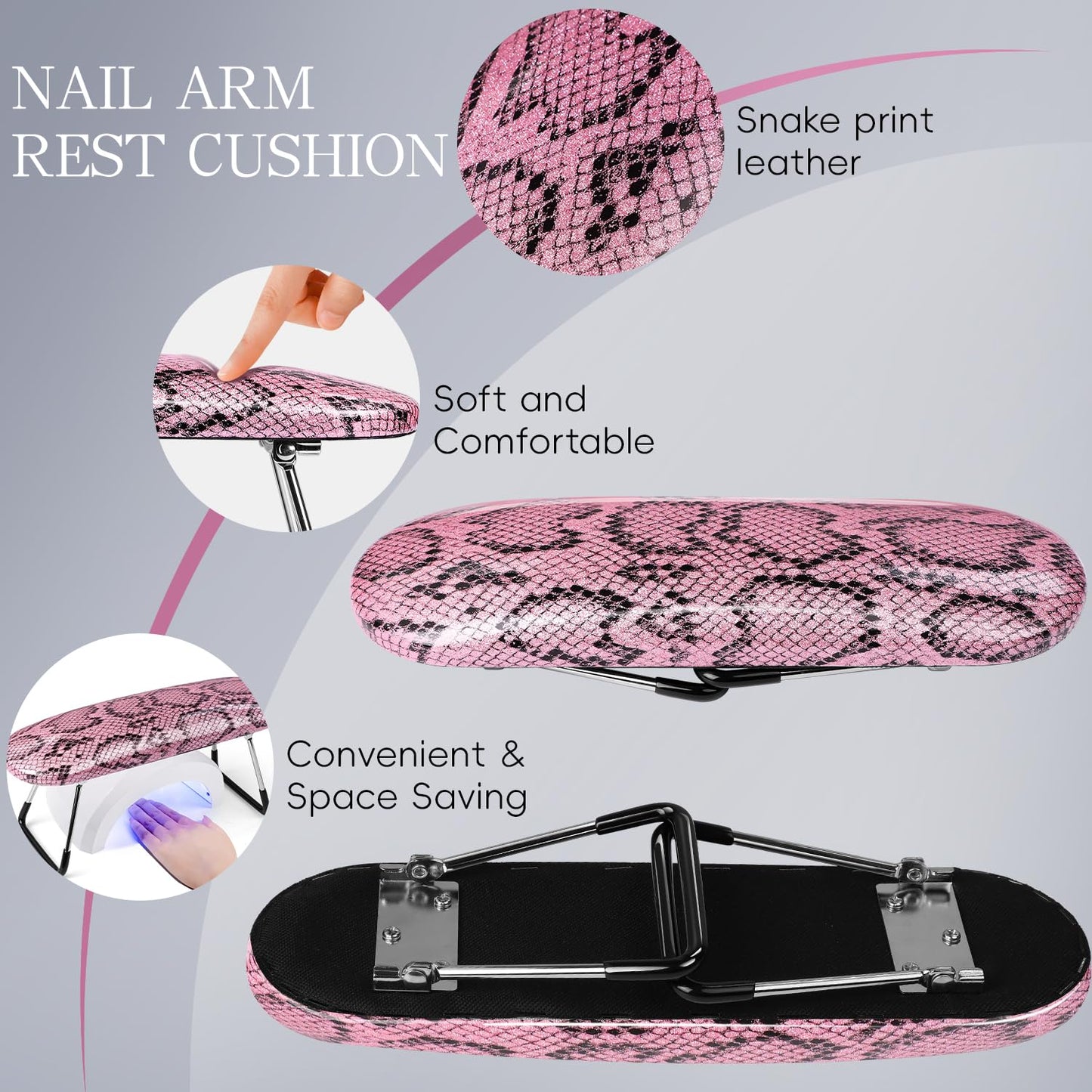 Krofaue Arm Rest for Nails Tech, Professional Microfiber Leather Nail Hand Rest Stand Arm Rest for Acrylic Nails Cushion Hand Holder with Non-slip - Nail Technician Use Must Have (Rose Pink)