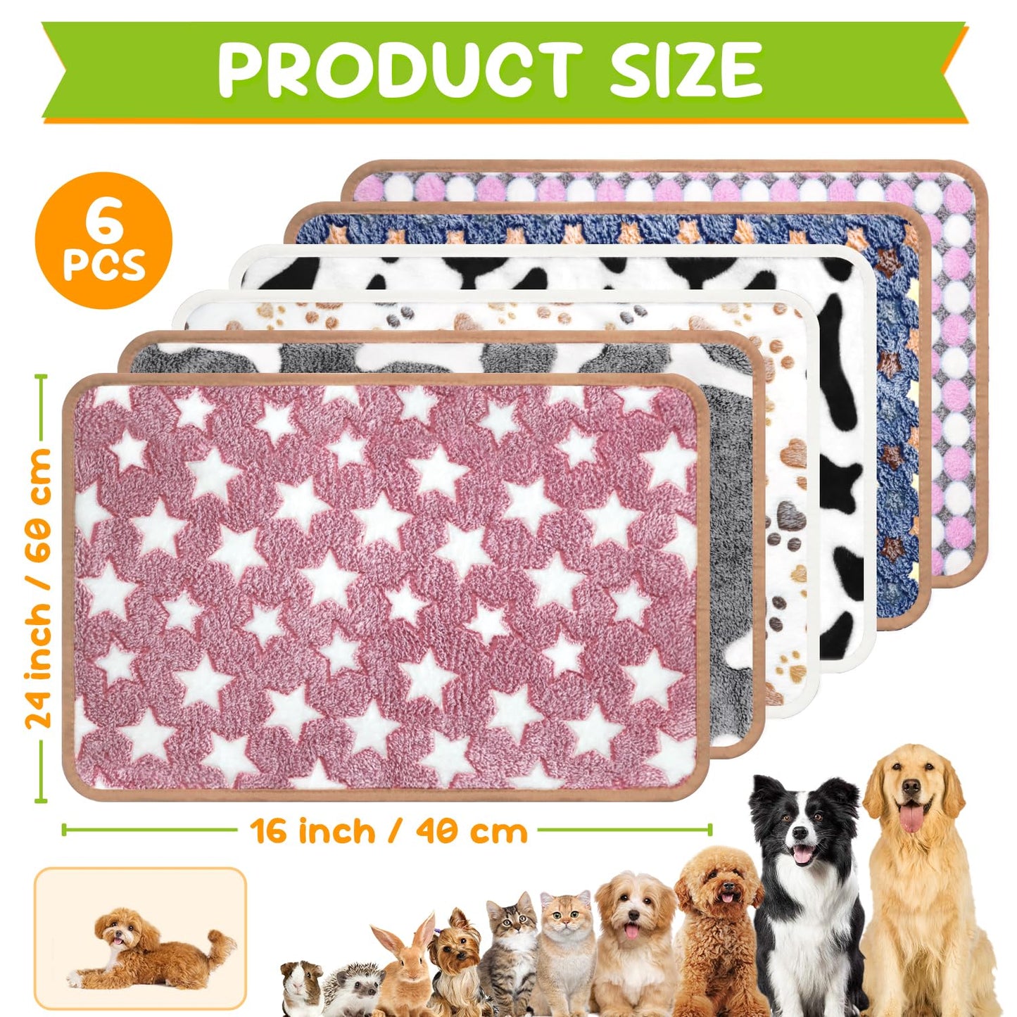 6 Pcs Dog Blanket Super Soft Pet Puppy Blankets Calming Blanket for Small, Medium Dogs Warm Sleep Mat Flannel Blanket for Dogs Puppy Cat (24"×16")