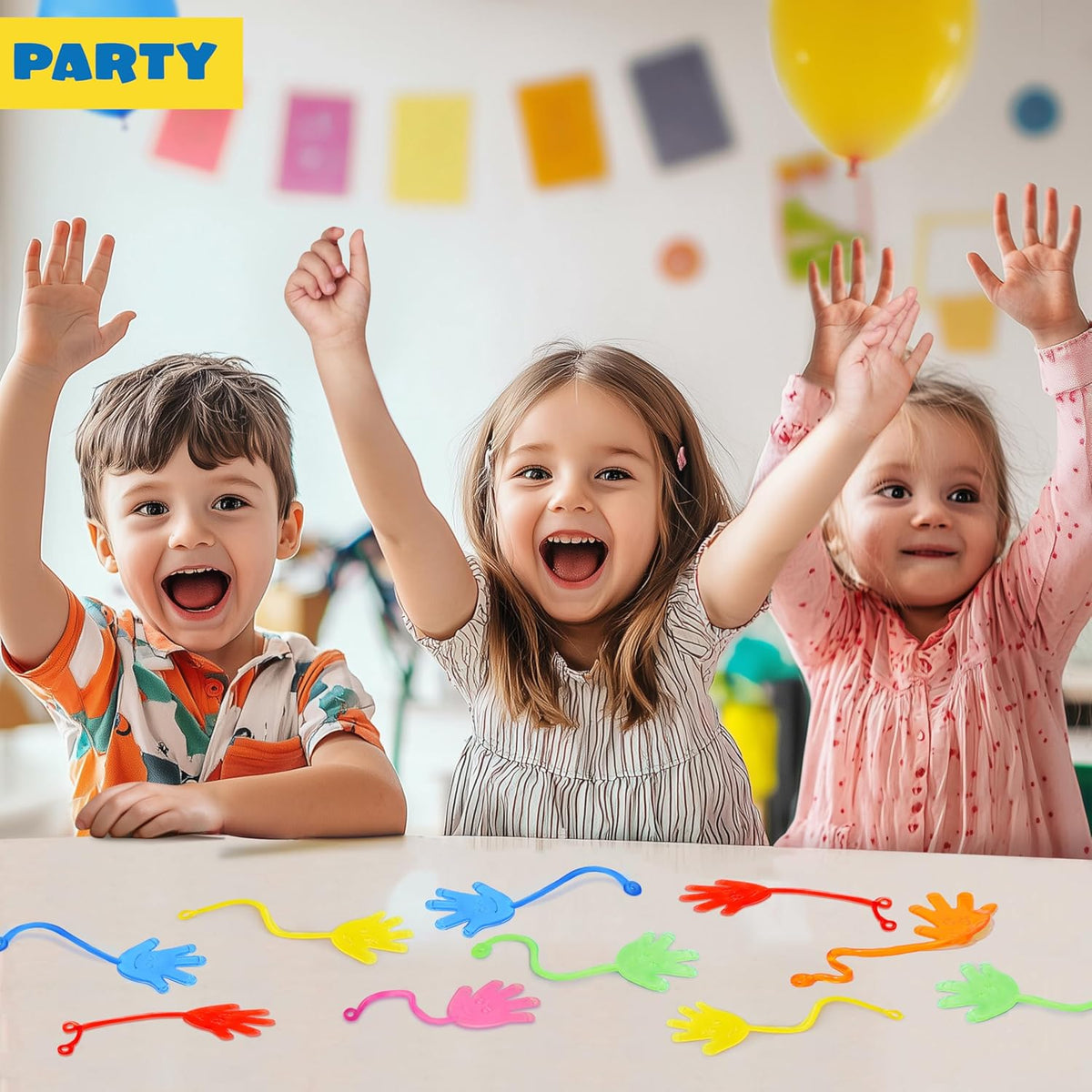 JOYIN Large 48Pcs Sticky Hands Party Favors, Party Table Favors Set for Kids, Holiday Traditions, Classroom Treasure Box Carnival Prizes Bulk Pinata Stuff Glitter Toys, Halloween goodie bags
