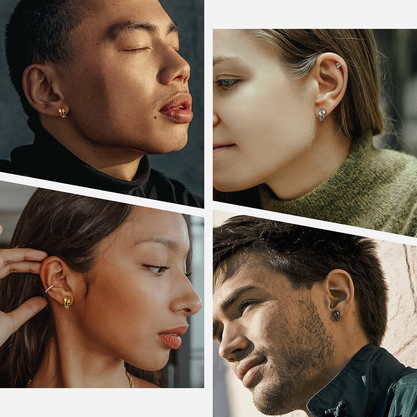 Stainless Steel Skull Stud Earrings for Men Women Punk Rock Ear Piercing Earring Halloween Jewelry