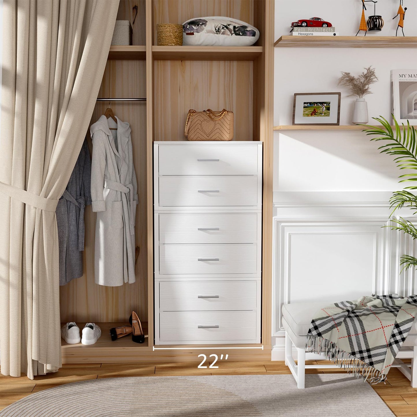 BOLUO Stackable Storage Drawers Closet Organizers and Storage Fabric White 2 Drawer Dresser for Bedroom 2 Packs Modern