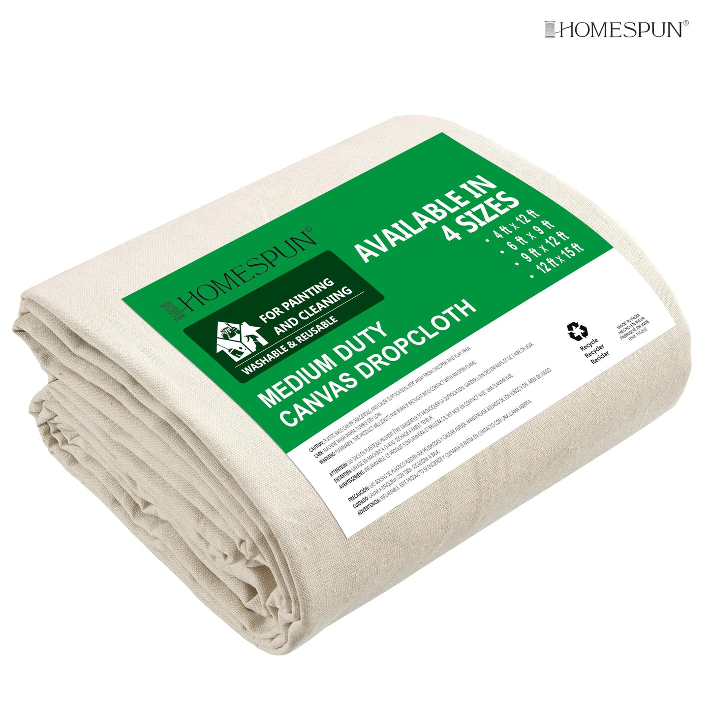 Homespun Canvas Drop Cloth for Painting - (12 x 4 ft, 1 Pack), Resusable Paint Drop Cloth Canvas - Ideal for Carpet Protector, Tent Setup, Paint Tarp, Storage & Dust Cover - Home Renovation must haves