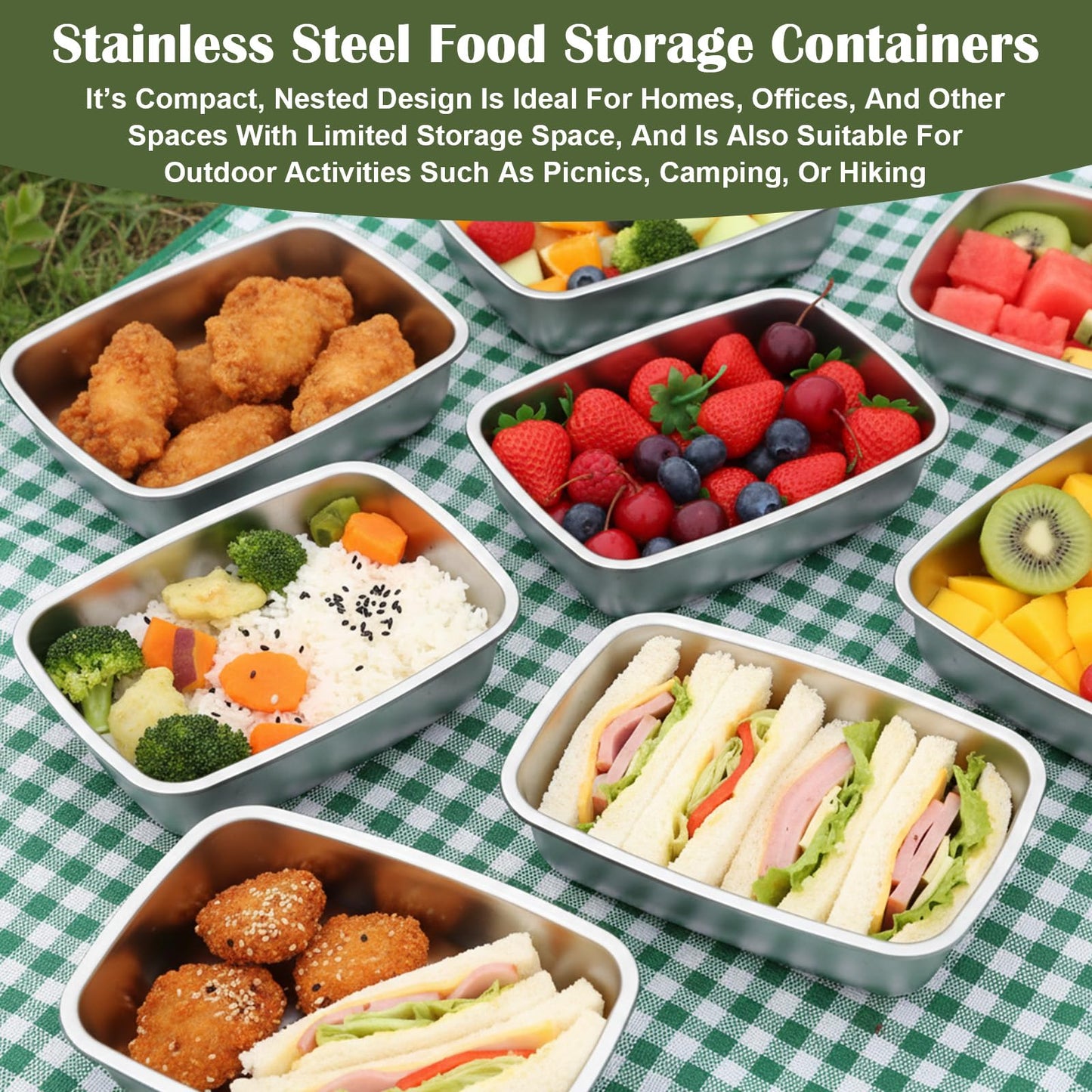 AOZUO 10 Pack 34oz Stainless Steel Food Storage Containers with Airtight Leak-Proof Lids, Reusable Meal Prep Lunch Boxes Freezer Dishwasher Safe Stackable Containers for Snacks Fruits On-the-Go Meals