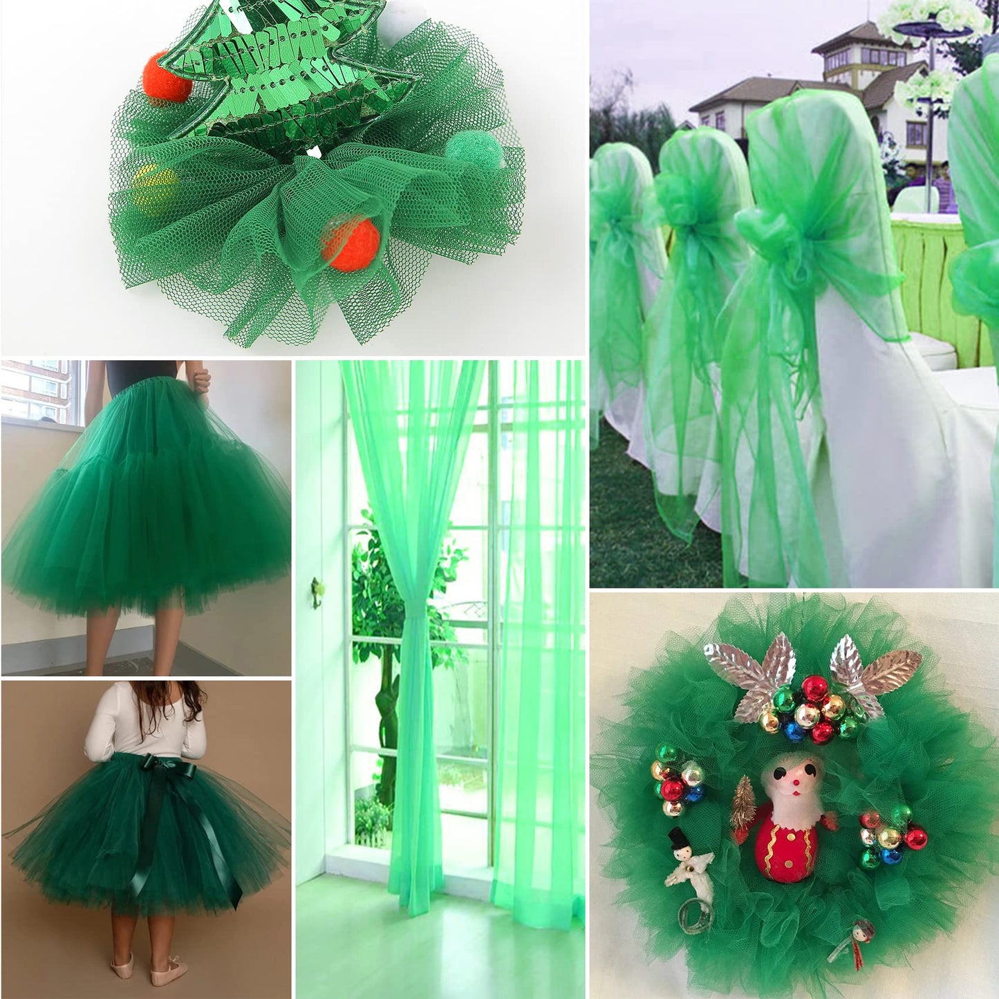 Emerald Green Tulle Fabric Rolls 6 Inch by 200 Yards (600 feet) Fabric Spool Tulle Ribbon for DIY Green Tutu Christmas Gift Wrapping Baby Shower Birthday Party Wedding Decorations Craft Supplies