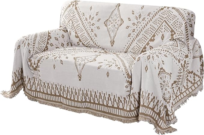 H.VERSAILTEX Reversible Sofa/Couch Cover for Dog, Slipcover for Most Shape Sofa Furniture Protector with Tassels for Sectional Couch (Large: 71" x 102", Sand/White)