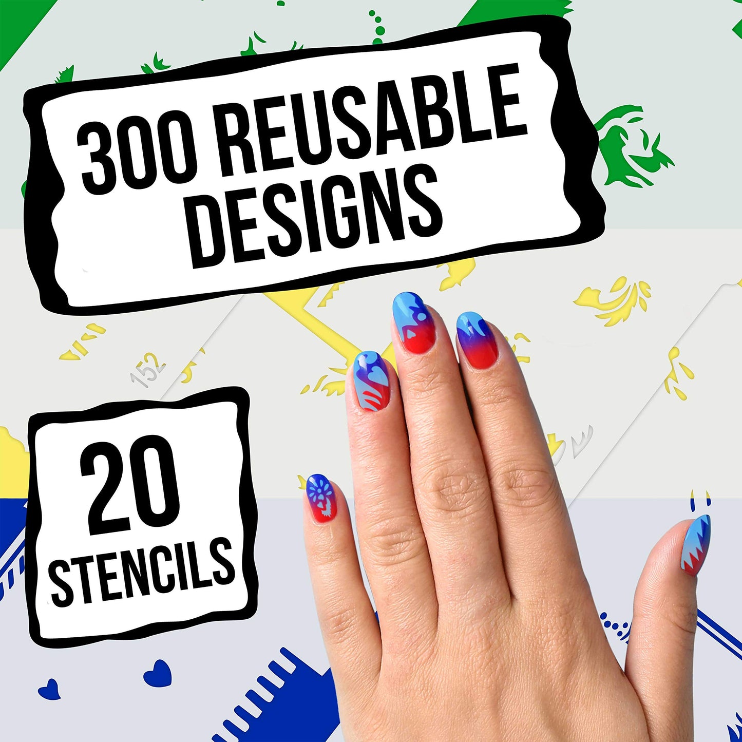 Custom Body Art Airbrush Nail Stencils - Nail Art Stencils Set #8: 320 Unique Designs from 20 Individual Templates