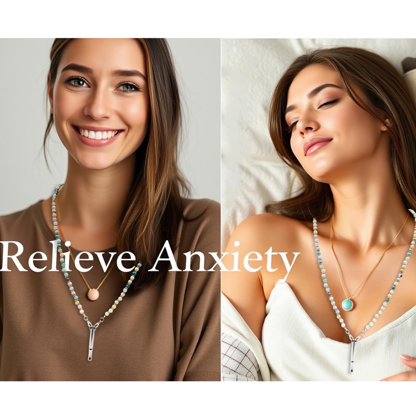 Sopopal Quit Smoking Necklace Natural Amazonite Gemstone Breathing Necklace for Anxiety Relief Stop Smoking for Adult Women