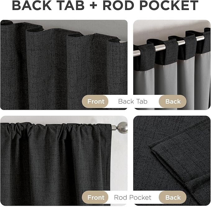 Joydeco Blackout Curtains for Bedroom - 100% Light Blocking 2 Panels Set Black Drapes 42" W x 84" L, Thermal Insulated Room Darkening Curtains, Linen Textured for Living Room, Rod Pocket & Back Tabs