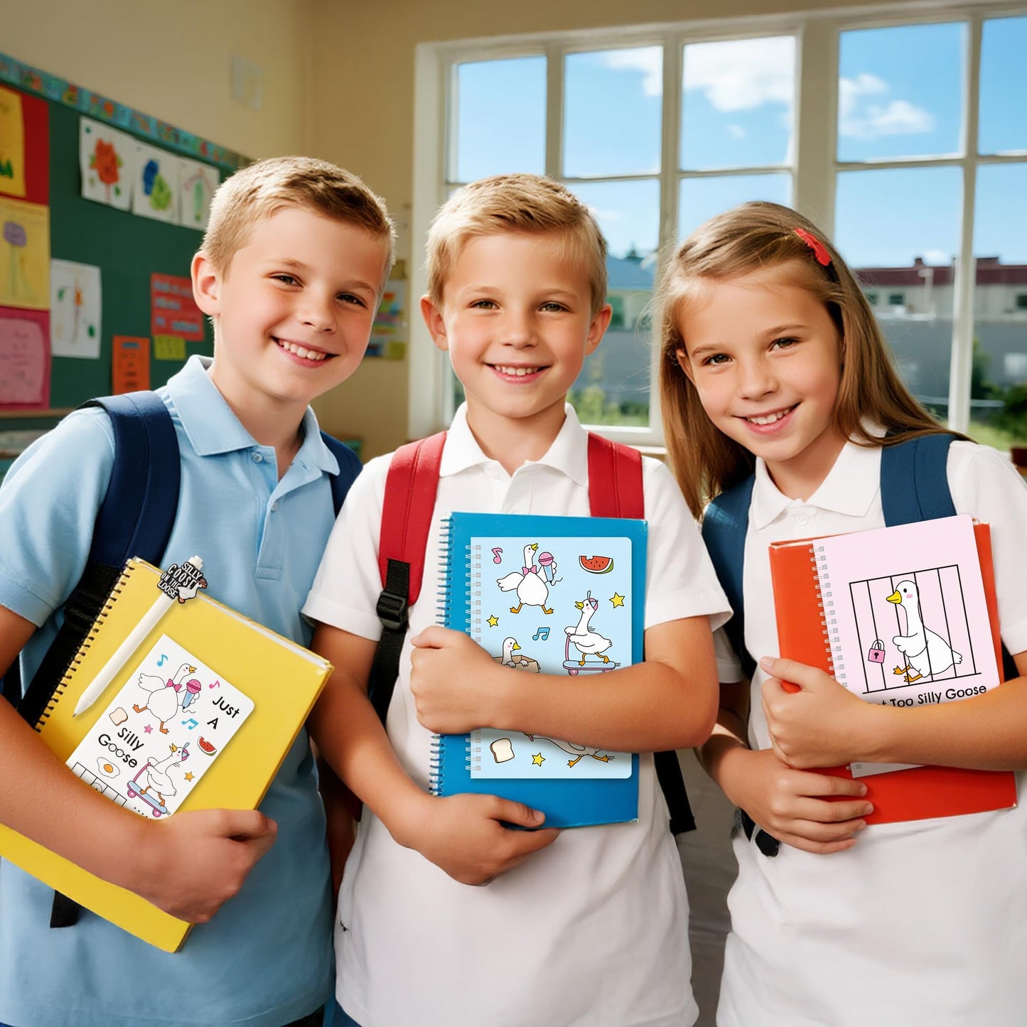 B1ykin Teacher Appreciate Stationery Gift Set - 3Pcs Got Too Silly Goose A5 Spiral Notebook & 550 Sheets Sticky Notes with Pen, Back to School Gift with Box for School Students Office (Funny Goose)