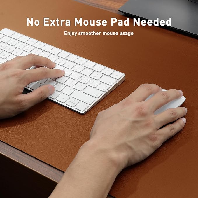 Aothia Faux Leather Desk Mat – Large Mouse Pad, Non-Slip PU Leather Blotter, Waterproof Writing Surface for Office and Home (Brown, 47.2" x 23.6")