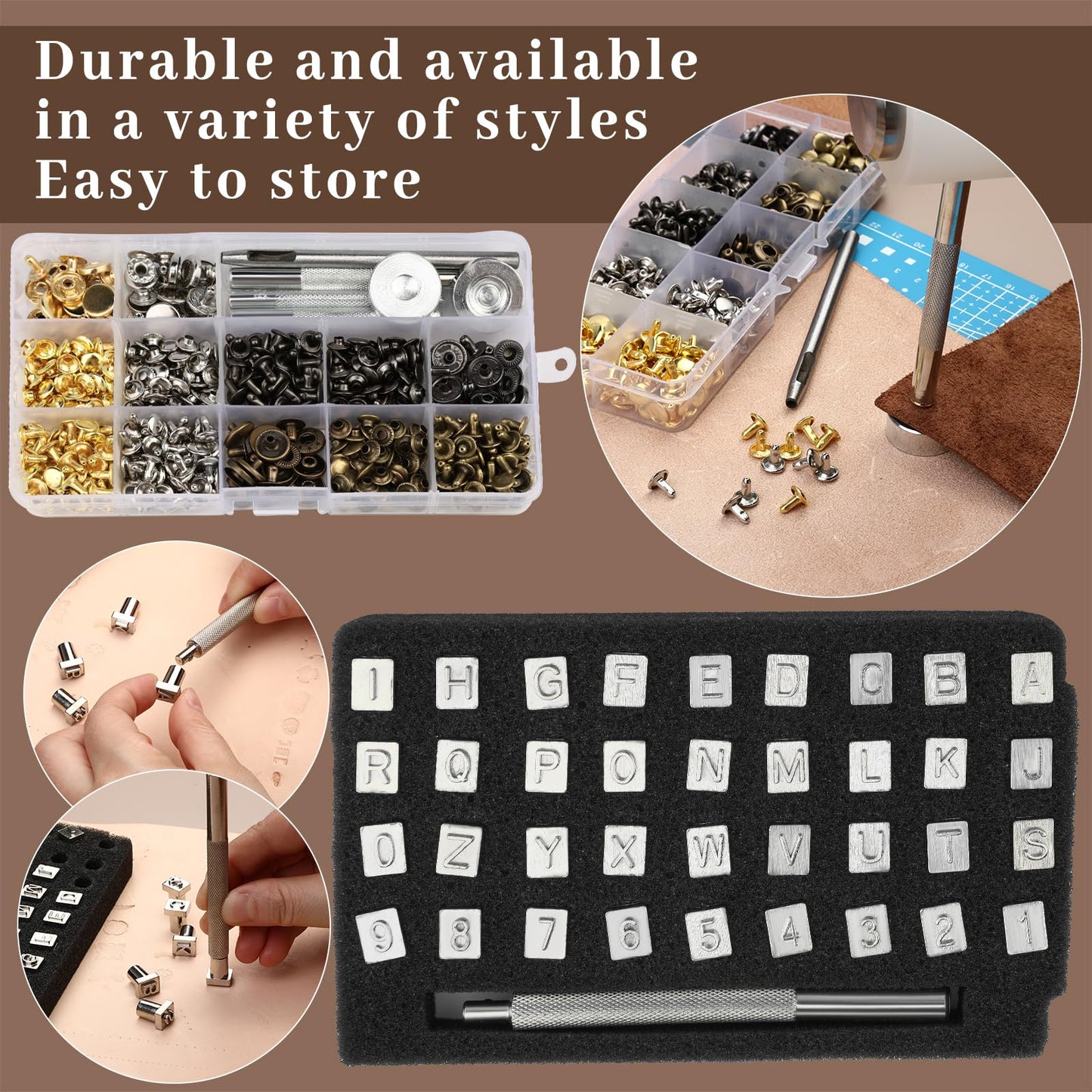SOCNITC Leather Craft Tools, Leather Working Kit with Snaps and Rivets Kit Stamping Tools Stitching Groover Waxed Thread Punch Hole for Leathercraft Adults, Beginners