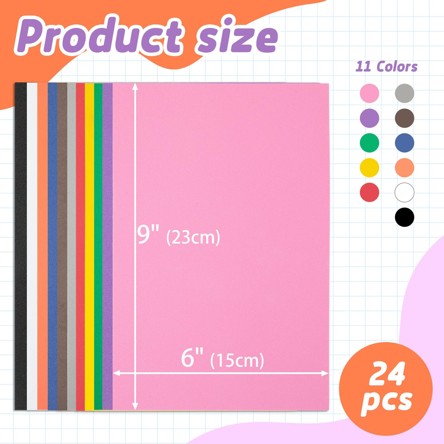 Funria 24Pcs 3mm Embroidery Foam 6" x 9" Puffy Foam for 3D Embroidery 11 Colors EVA Craft Foam Sheets for Cosplay Costume Sewing Hats Caps Garments Jackets Bags DIY Machine Embroidery