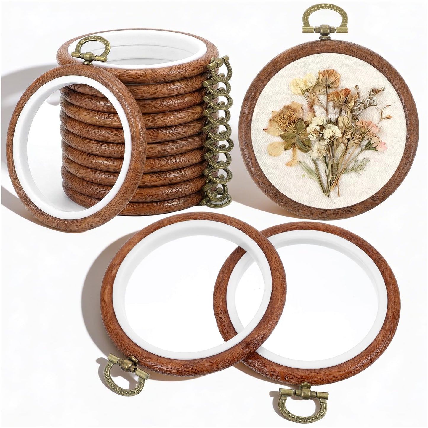 15 Pcs Imitated Wood Embroidery Hoop Set, 3 Inch Embroidery Frame for DIY Craft, Decorative Cross Stitch Hoops for Spring Wedding Gift, Art Sewing Supplies