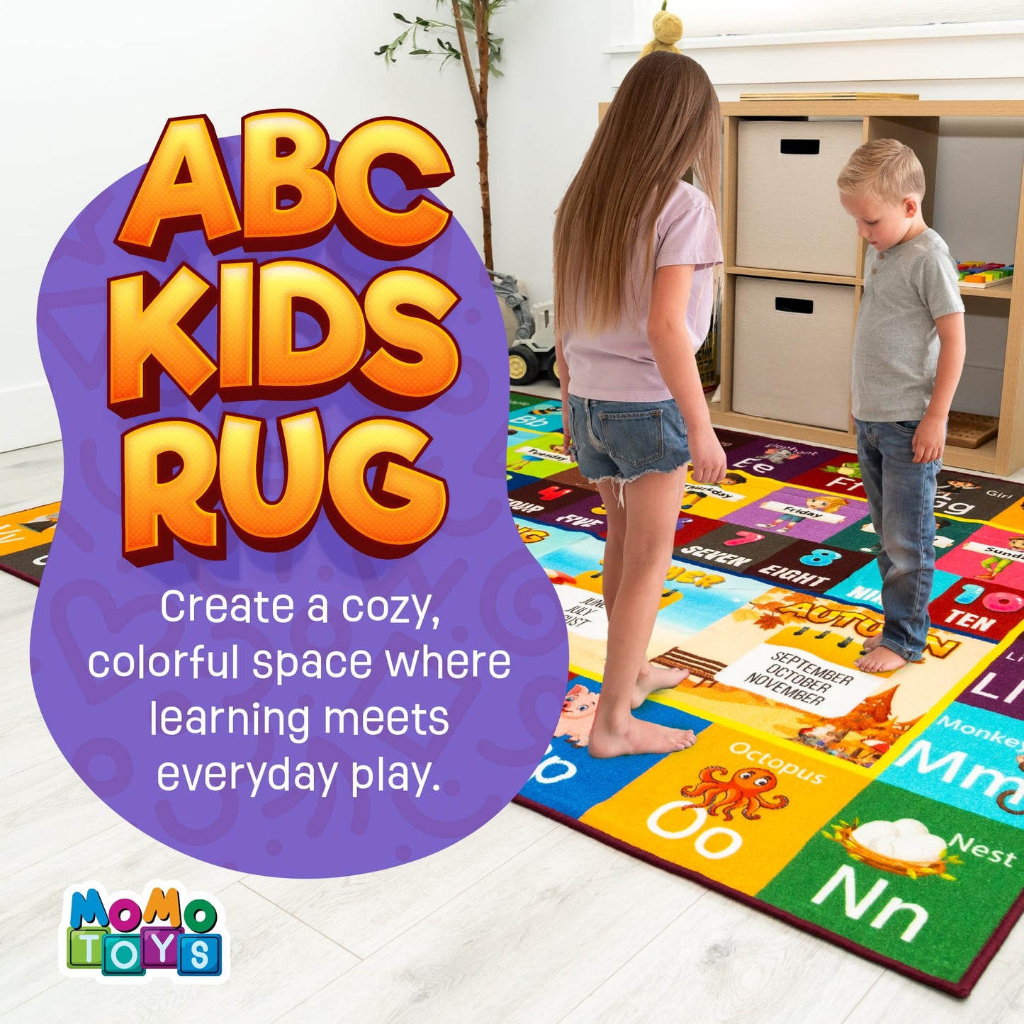 Educational Rug – Non-Slip ABC Carpet for Kids Room – 6.5' x 5' Soft Alphabet Kids Rug for Playroom, Daycare, Preschool, Classroom, Play Mat – Childrens ABC Mat with Letters, Numbers, Animals, Months