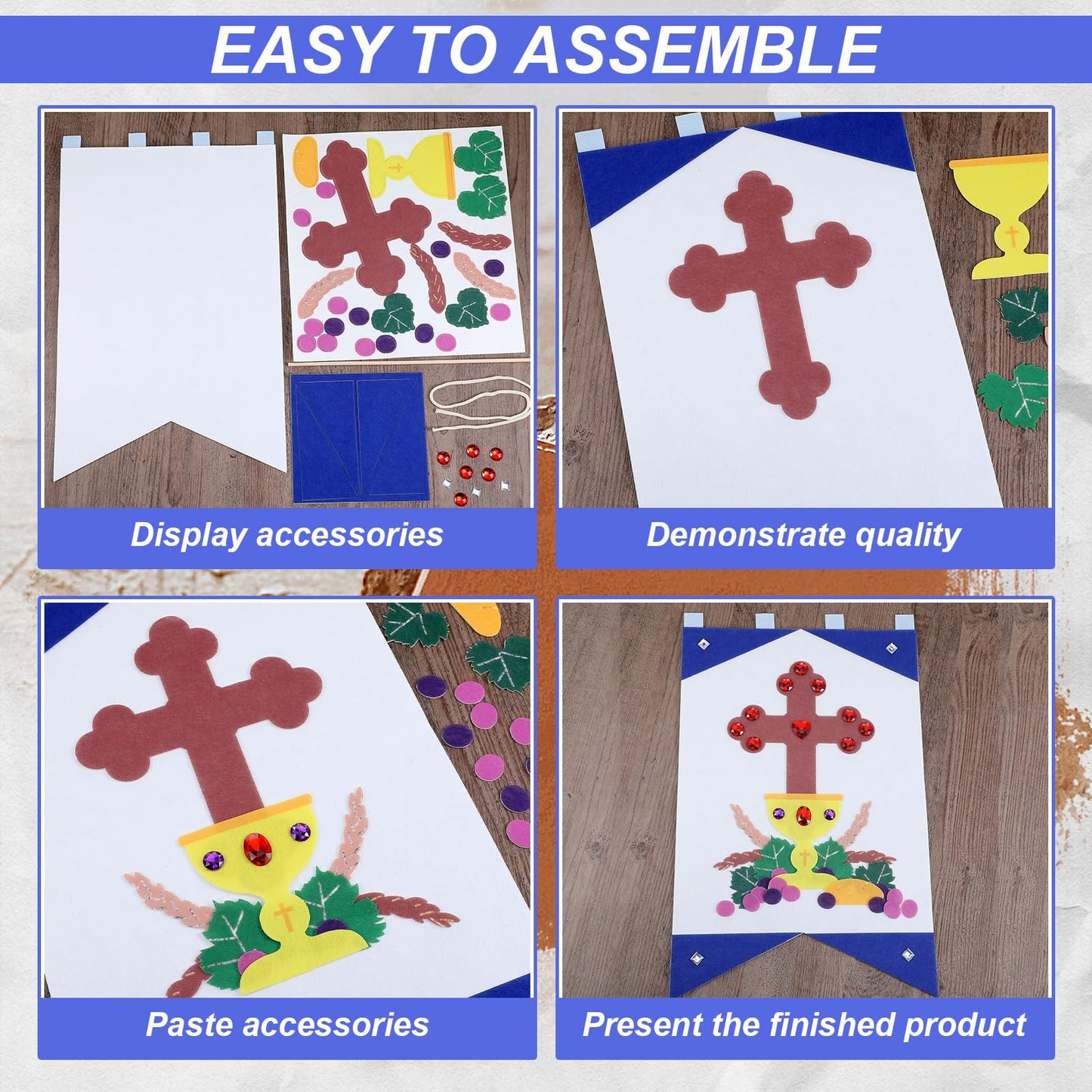 Hillsuren First Communion Banner Kits 12 x 18 Inches Felt Holy Communion Banner Kits First Communion Gifts Sunday School DIY Arts and Crafts Kit