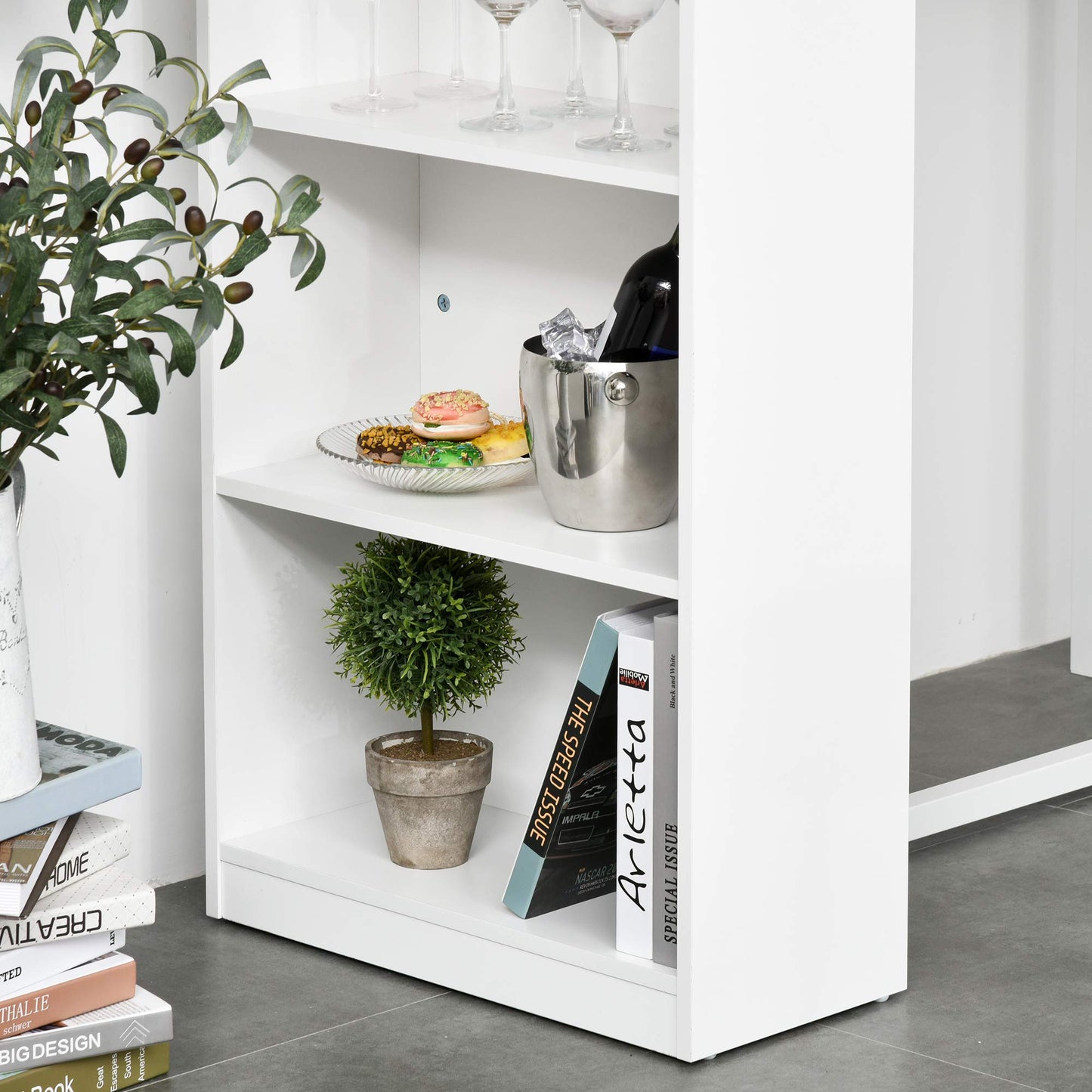 HOMCOM Modern Bar Table Counter Height Dining Table with 3 Storage Shelves for Kitchen, Dining Room, Living Room, White