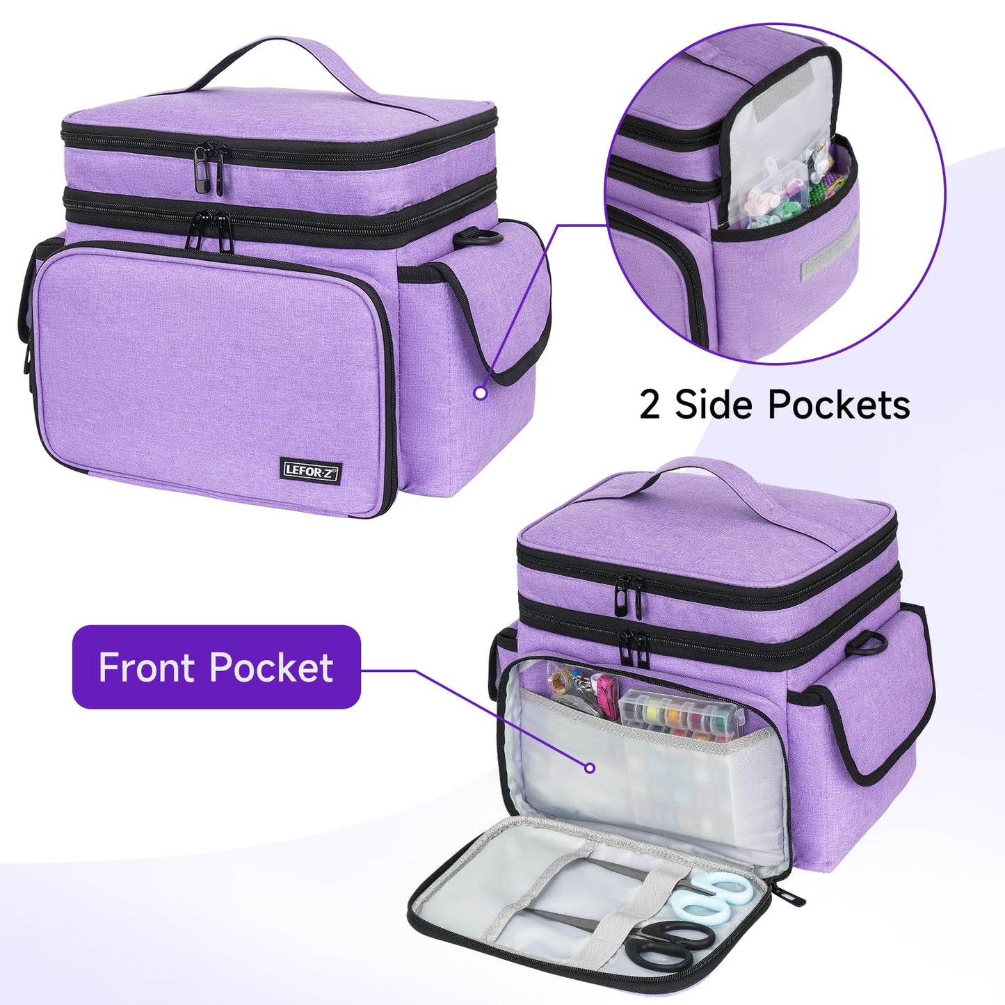 LEFOR·Z Sewing Supplies Organizer Storage Bag,Double-Layer Protable Travel Sewing Basket for Sew Accessories & Tools,Purple(Bag Only)