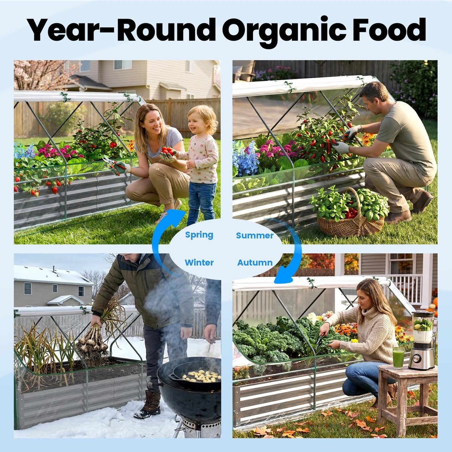 Quictent Raised Garden Bed Galvanized Raised Beds for Gardening Vegetables with Cover 8x4x1 ft Metal Planter Box Outdoor Use (Clear)